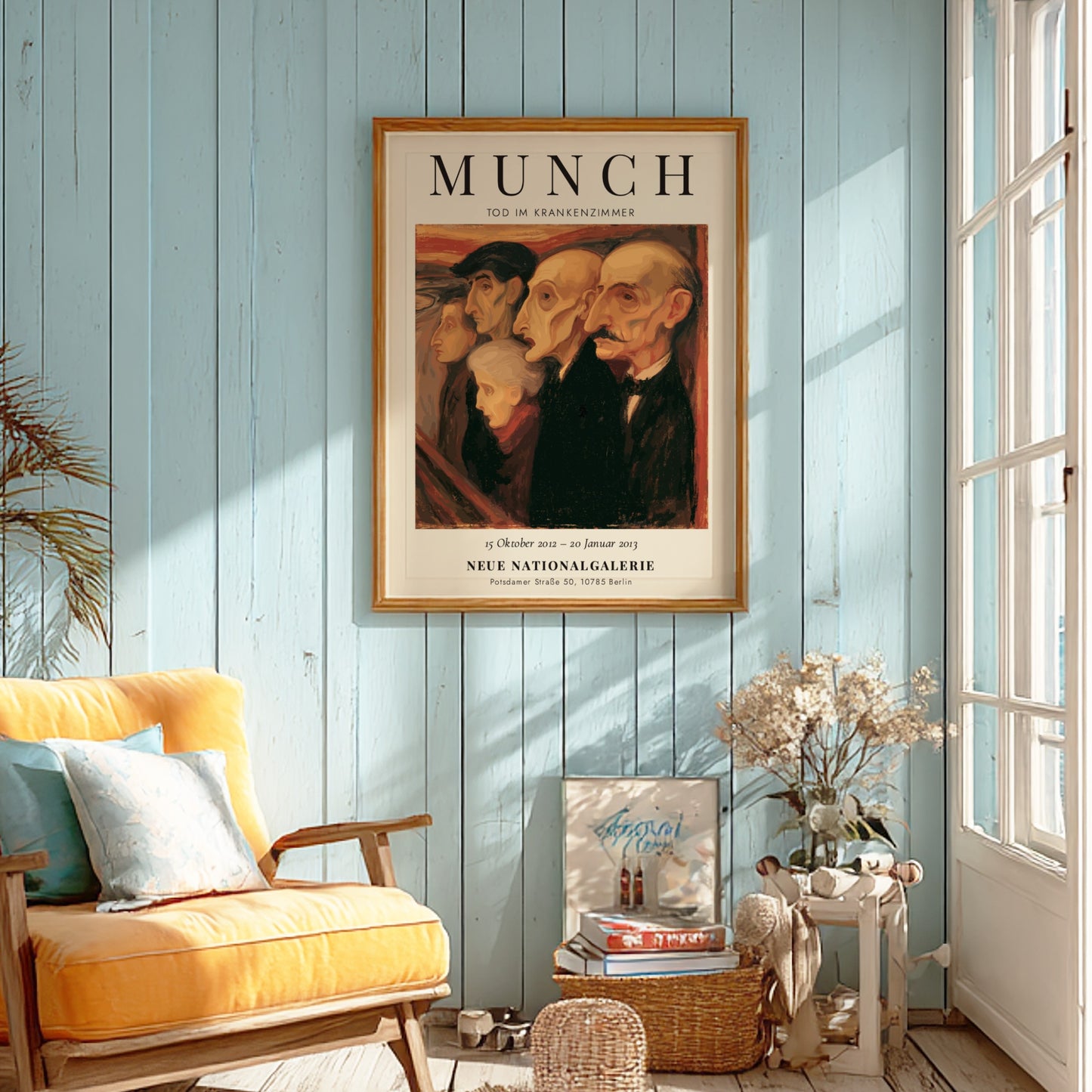 Edvard Munch poster featuring Tod im Krankenzimmer with muted tones and expressionist style