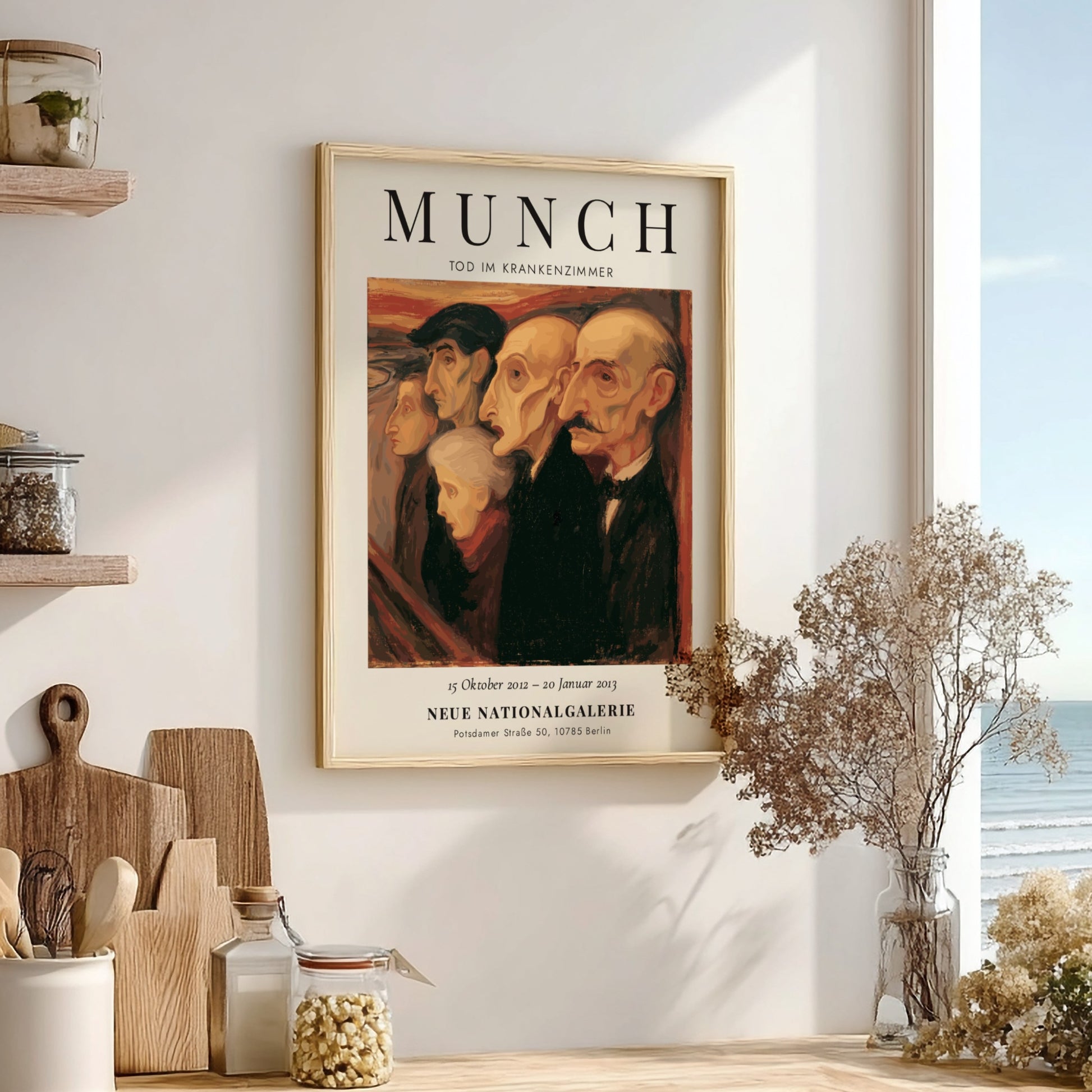 Edvard Munch poster featuring Tod im Krankenzimmer with muted tones and expressionist style