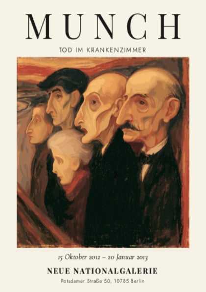 Edvard Munch poster featuring Tod im Krankenzimmer with muted tones and expressionist style
