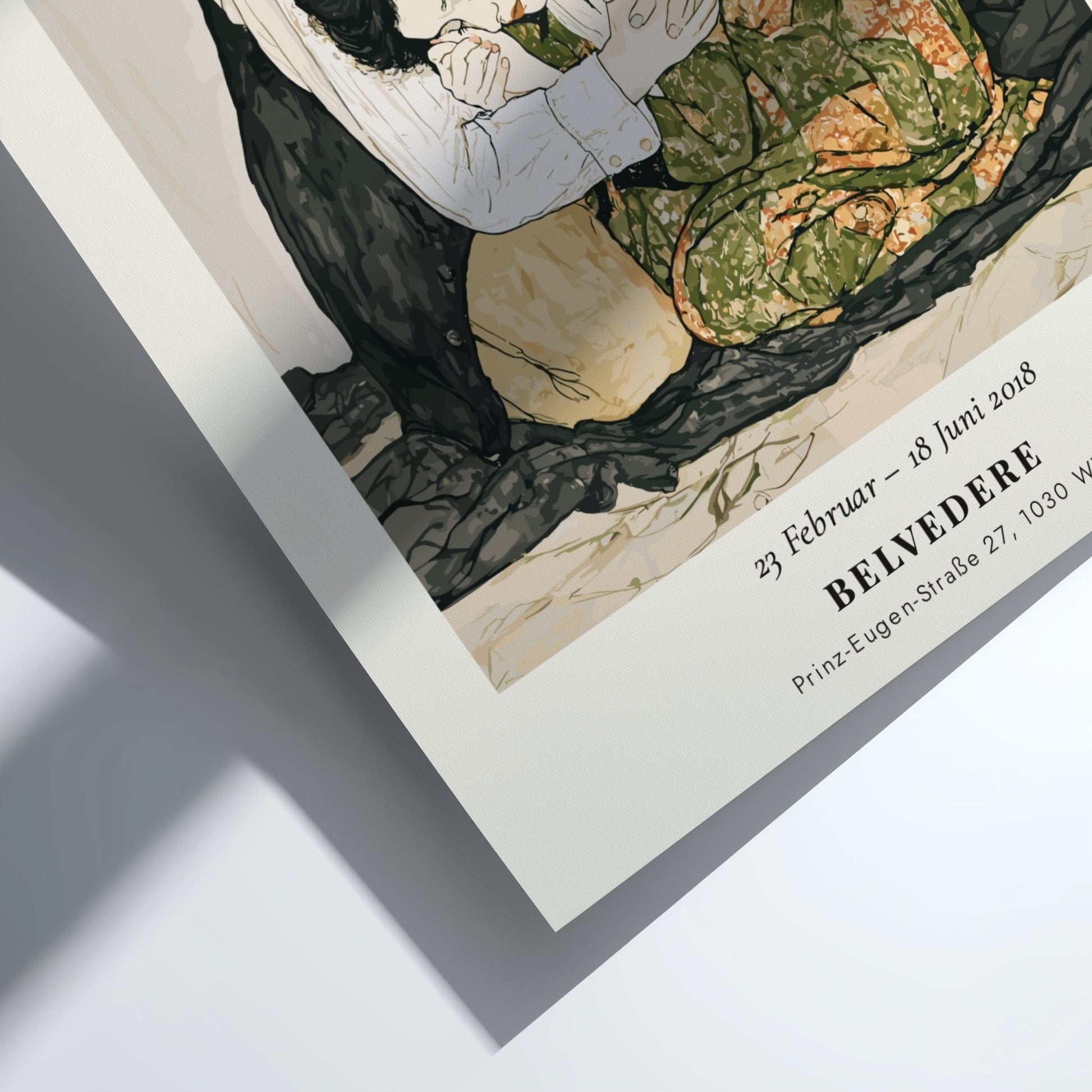 Egon Schiele poster featuring Tod und Mädchen, expressive style with muted colors and emotional depth