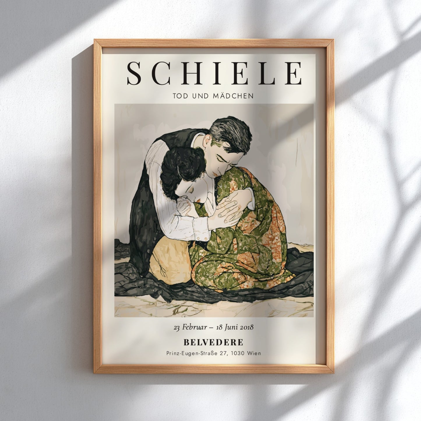 Egon Schiele poster featuring Tod und Mädchen, expressive style with muted colors and emotional depth