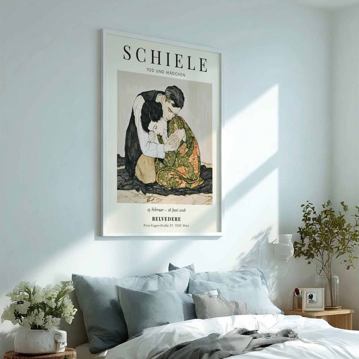 Egon Schiele poster featuring Tod und Mädchen, expressive style with muted colors and emotional depth
