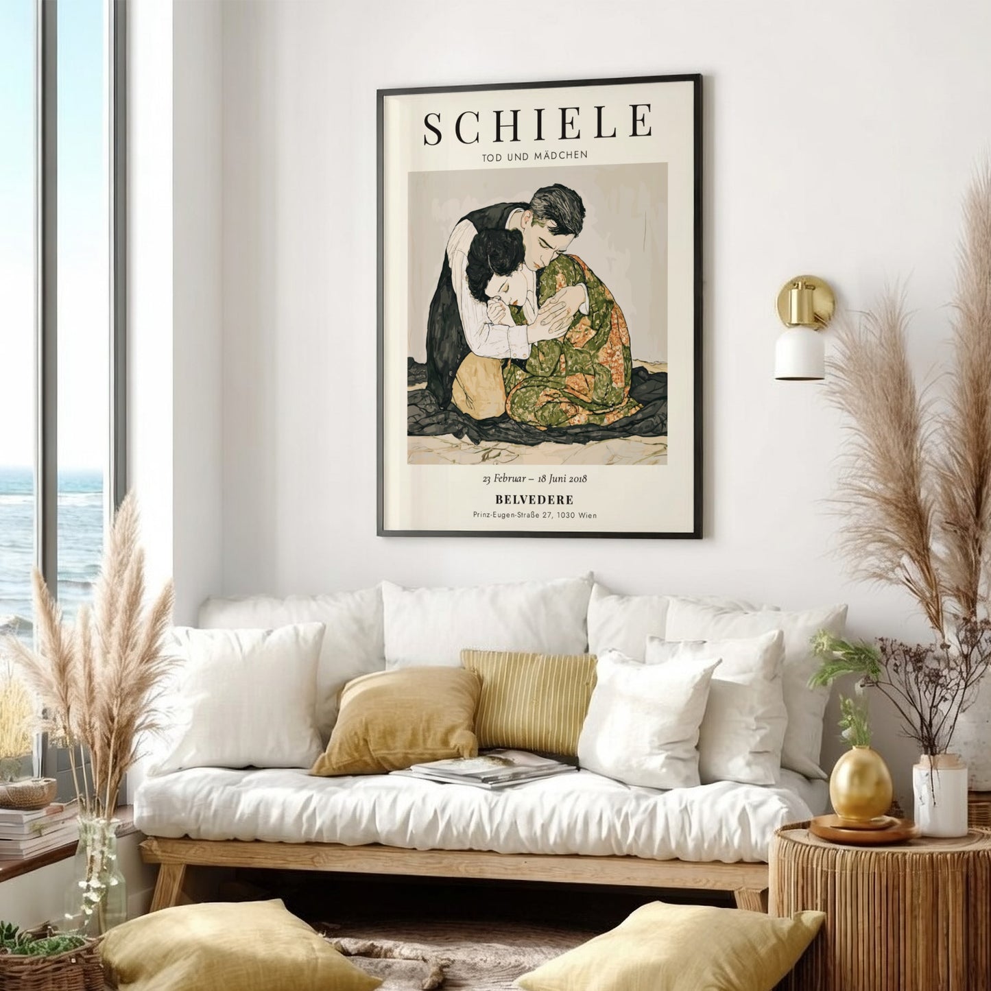 Egon Schiele poster featuring Tod und Mädchen, expressive style with muted colors and emotional depth