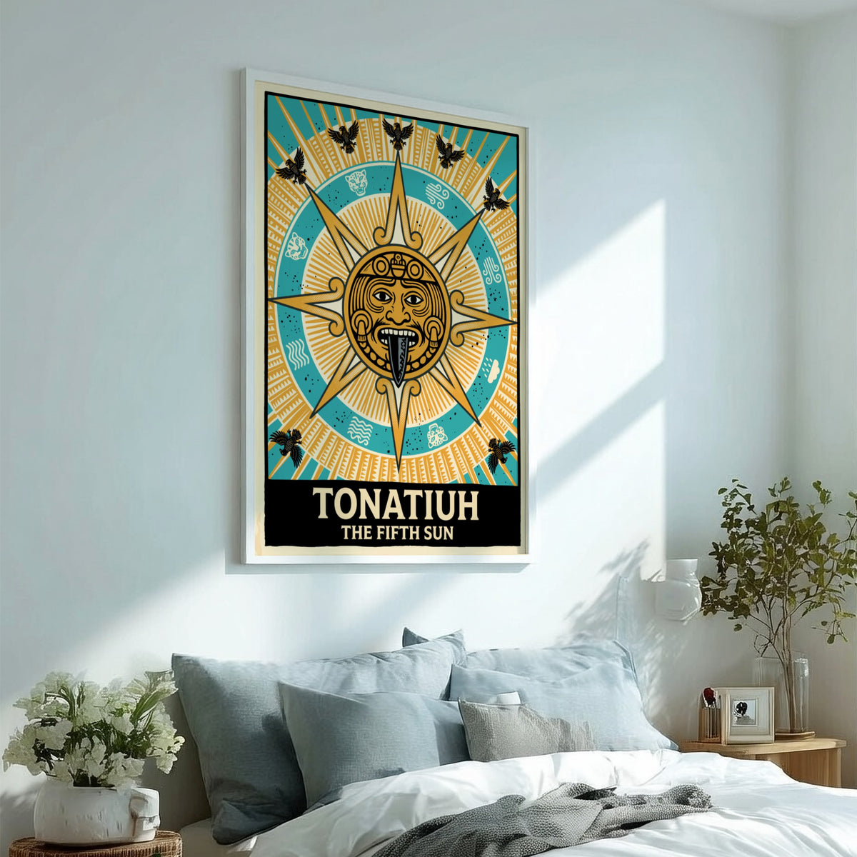 Poster featuring Tonatiuh the Fifth Sun with golden solar deity and eagle motifs.