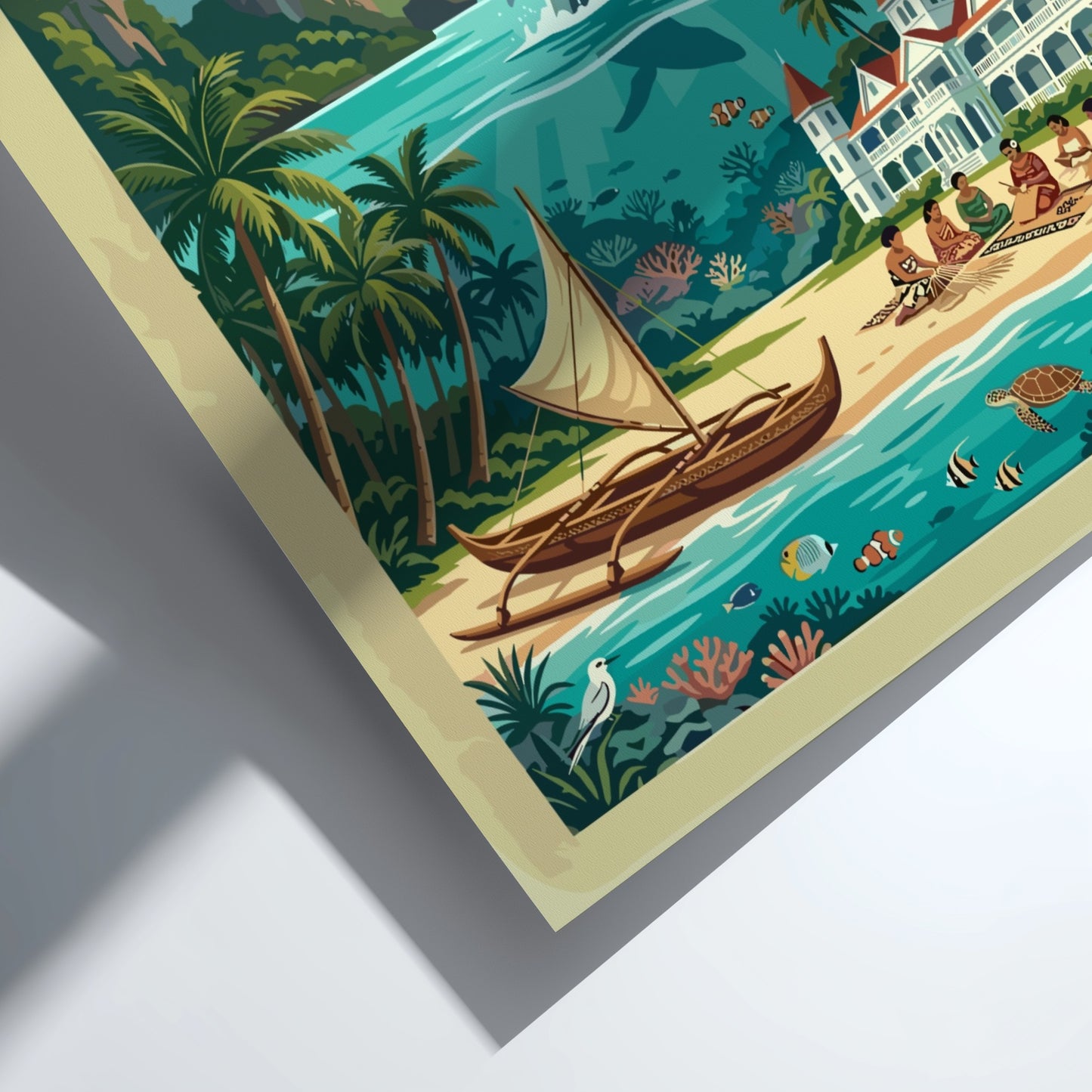 Kingdom of Tonga travel poster featuring a leaping humpback whale and tropical island scenery.