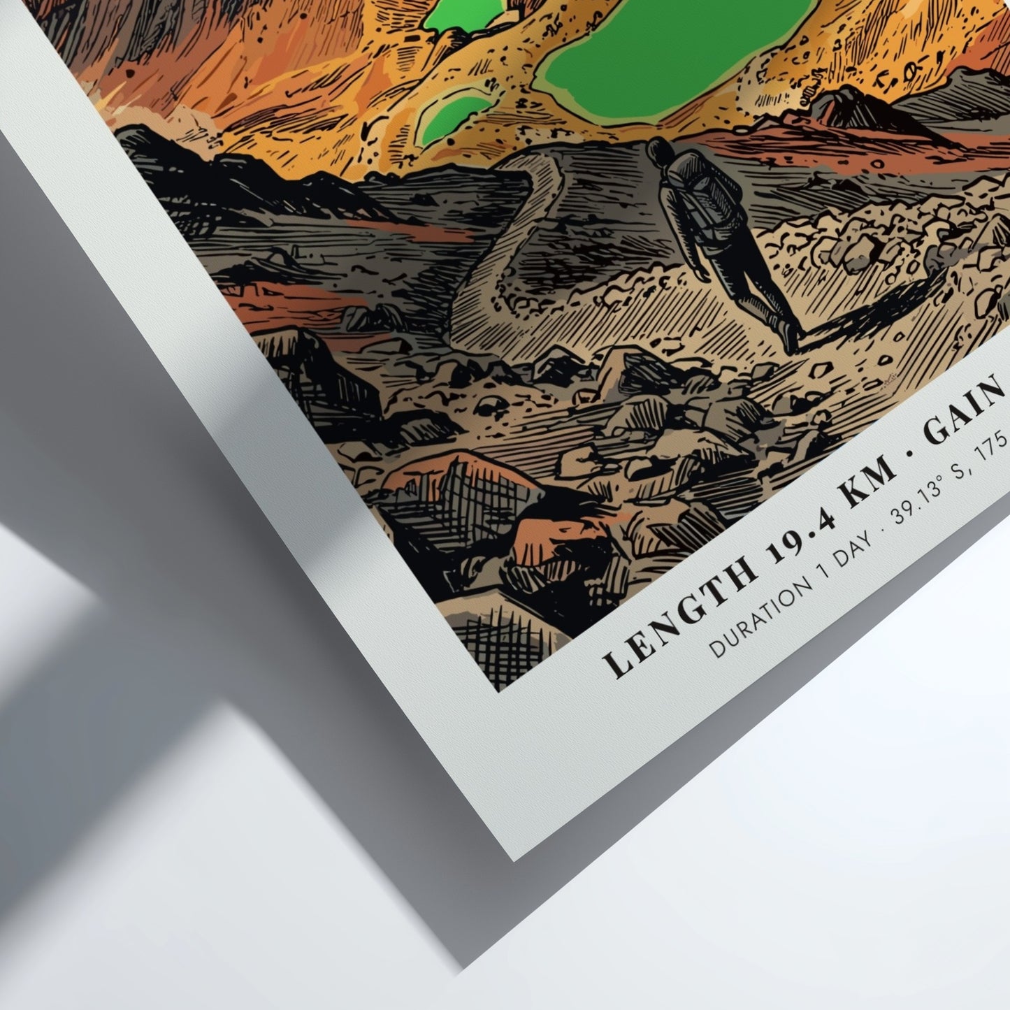 Poster of the Tongariro Alpine Crossing with a hiker on a rocky trail
