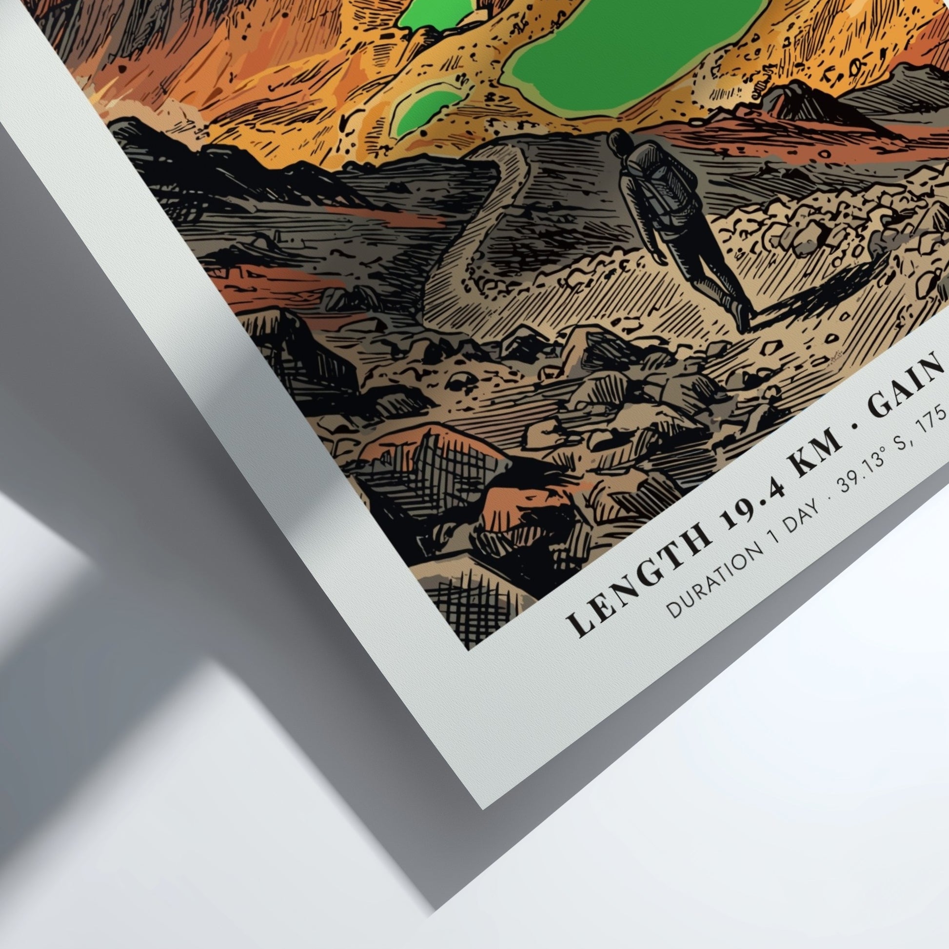 Poster of the Tongariro Alpine Crossing with a hiker on a rocky trail