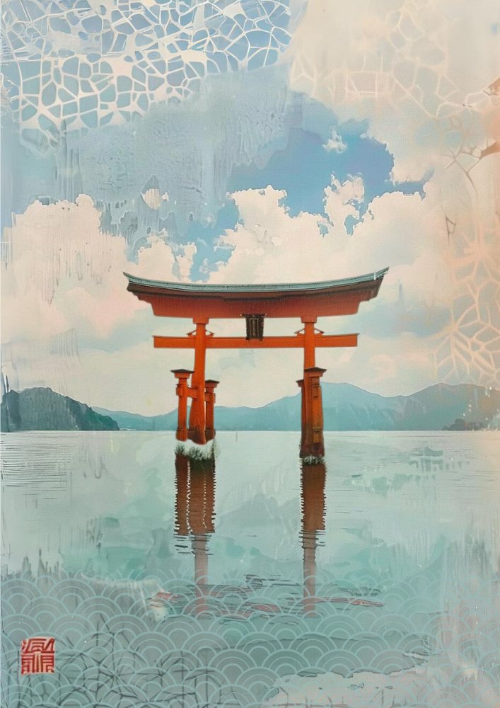 Torii Gate Poster - Japanese Gate Artwork - Japanese Woodblock Print. Torii