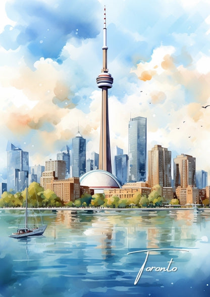 Toronto Watercolour Travel Wall Art - Canada Artwork