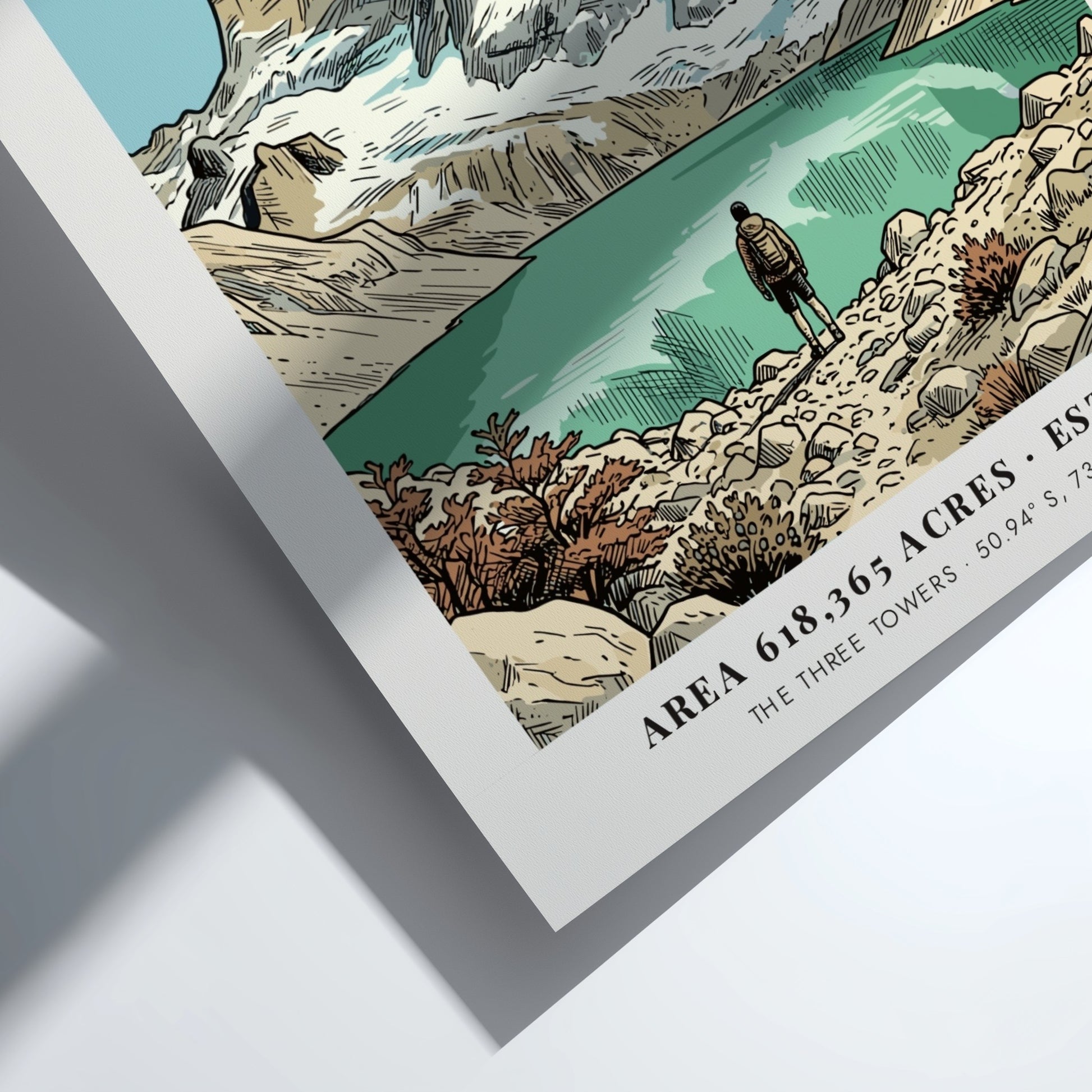 Poster featuring the jagged granite towers of Torres Del Paine in Patagonia Chile