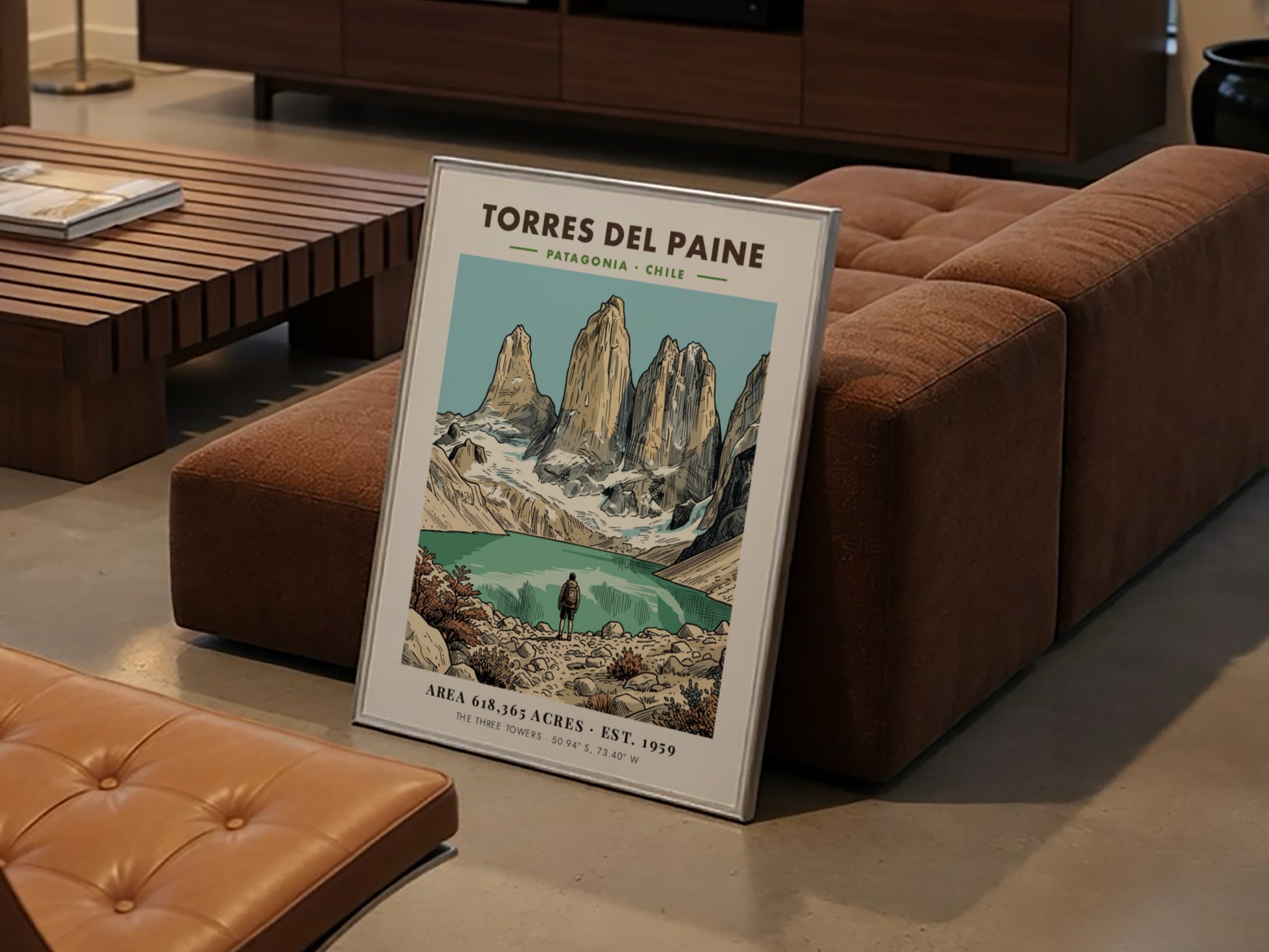 Poster featuring the jagged granite towers of Torres Del Paine in Patagonia Chile