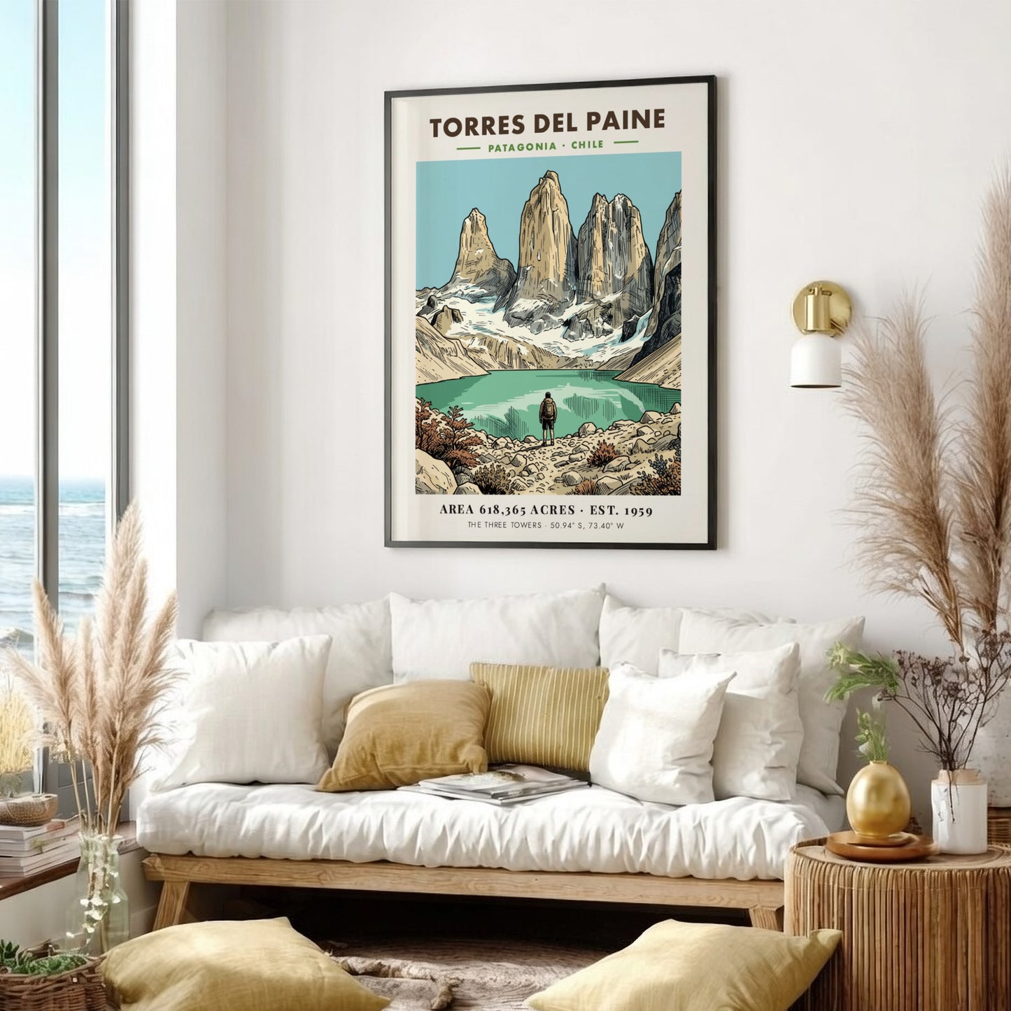 Poster featuring the jagged granite towers of Torres Del Paine in Patagonia Chile