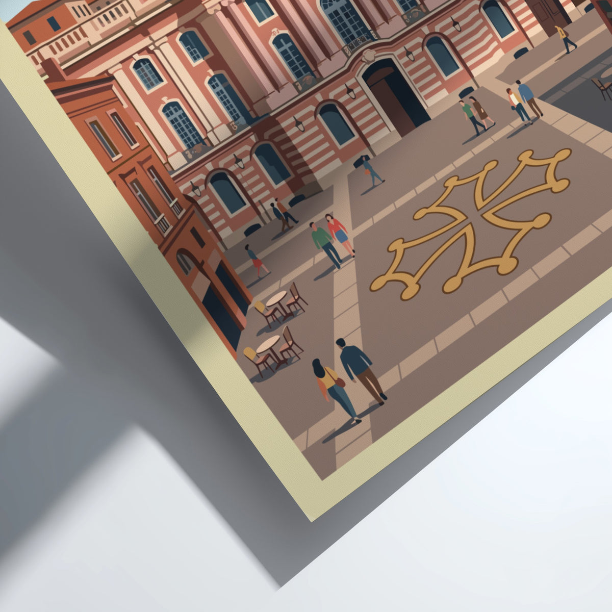Poster of Toulouse France featuring historic pink buildings and a city square plaza.