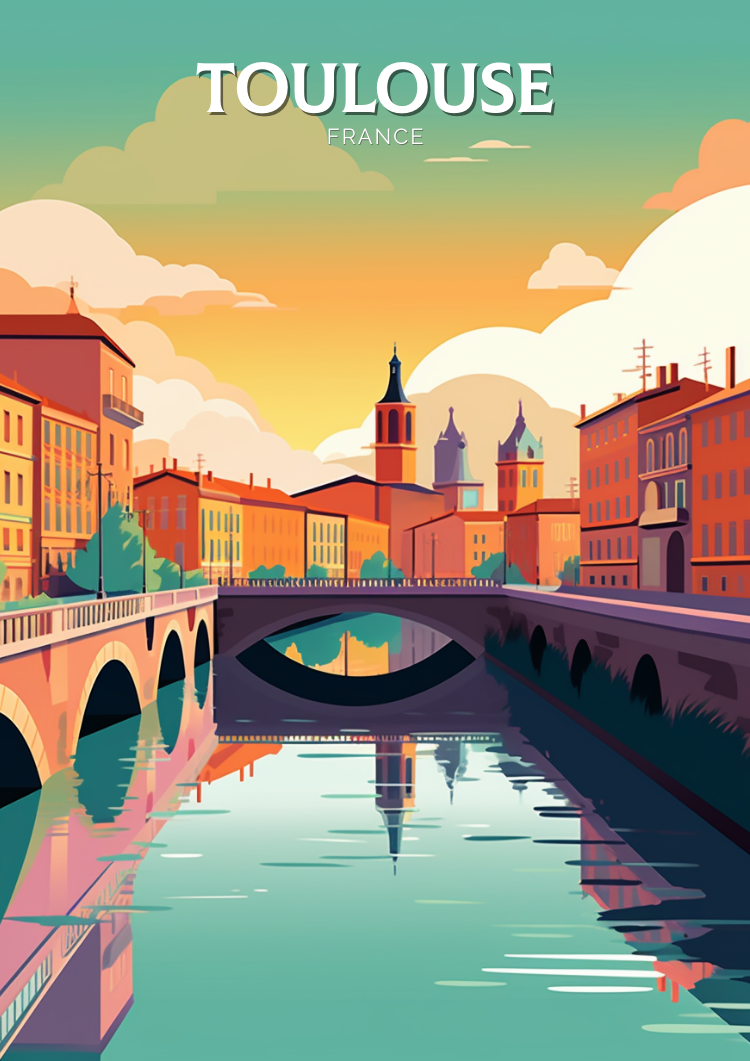 Europe TOULOUSE TRAVEL PRINT - FRANCE ARTWORK