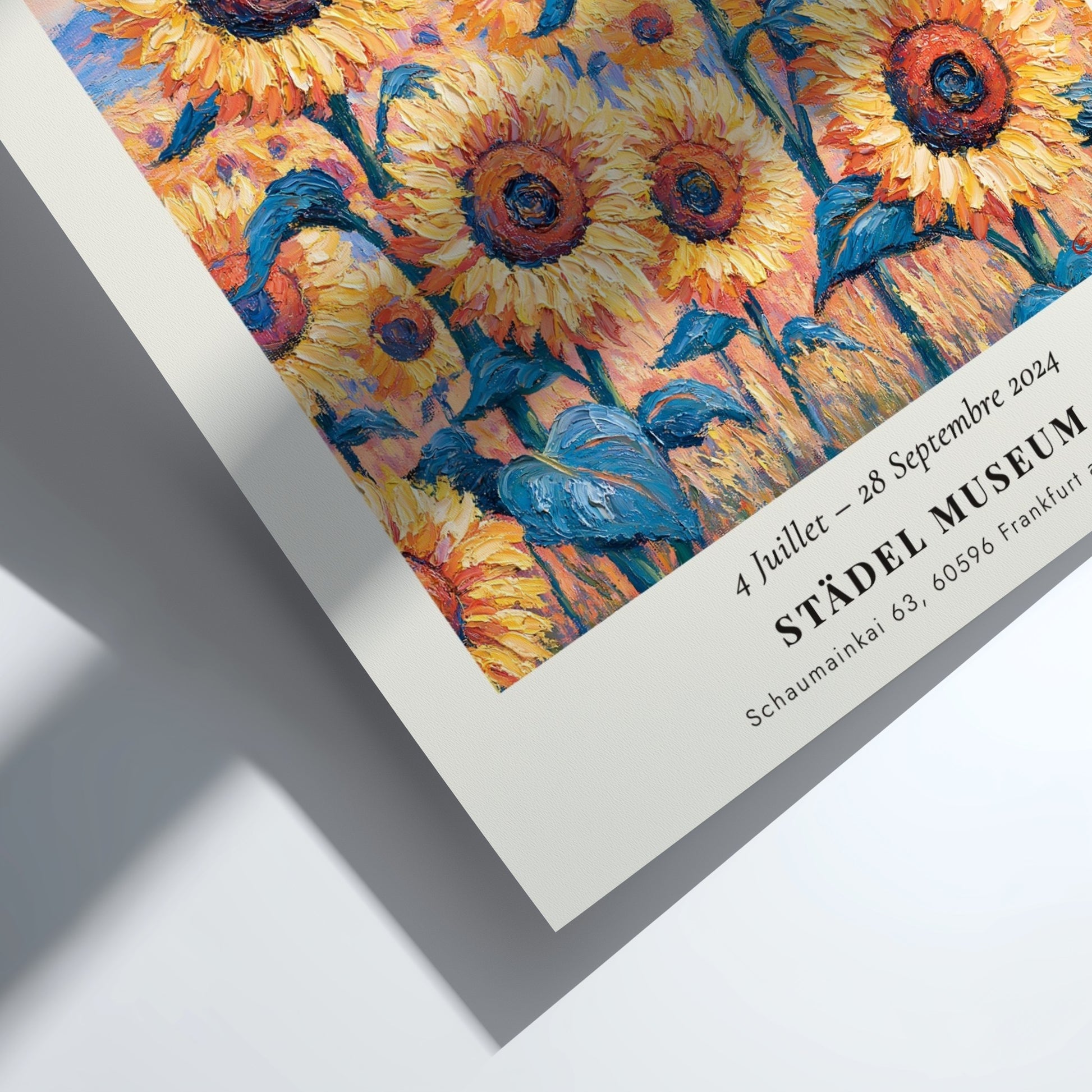 Monet inspired poster featuring vibrant sunflowers in yellow and green tones