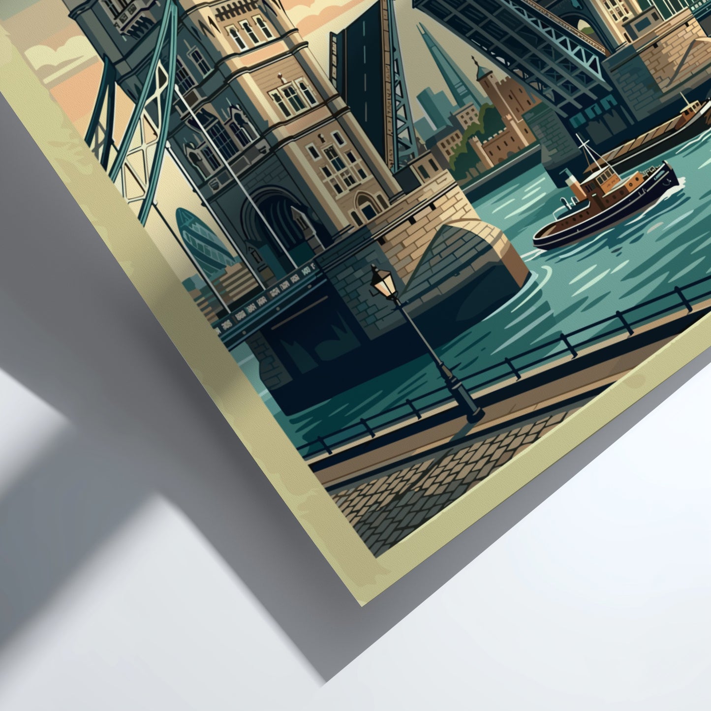 Tower Bridge travel poster featuring vintage style and pastel colors