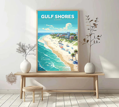 Gulf Shores Travel Poster, Alabama Wall Art, Gulf Shores Print, Gulf of Mexico Artwork, Home Décor, Gulf Shores Illustration, Alabama Poster
