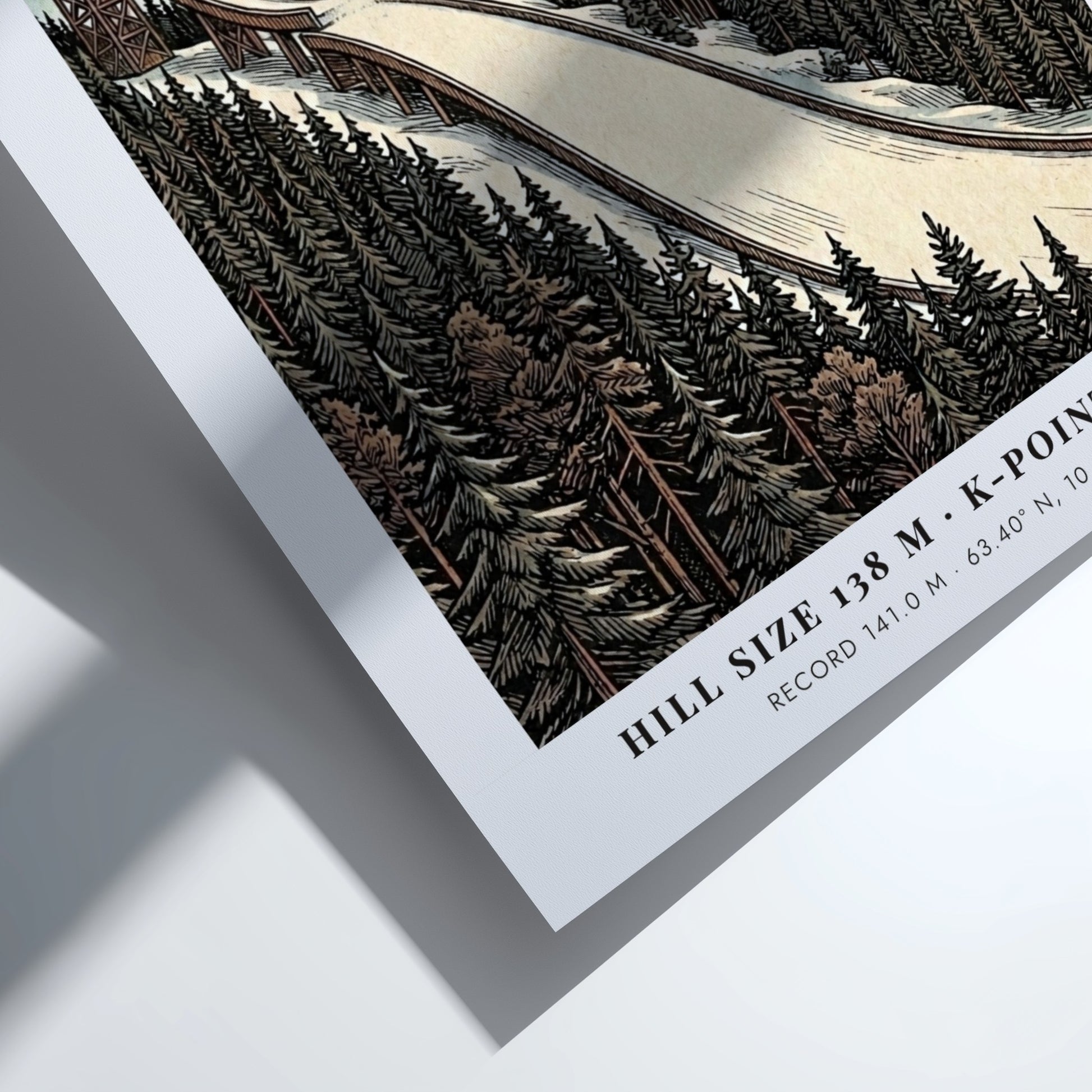 Poster of a ski jumper flying over a snowy forest in Trondheim Norway