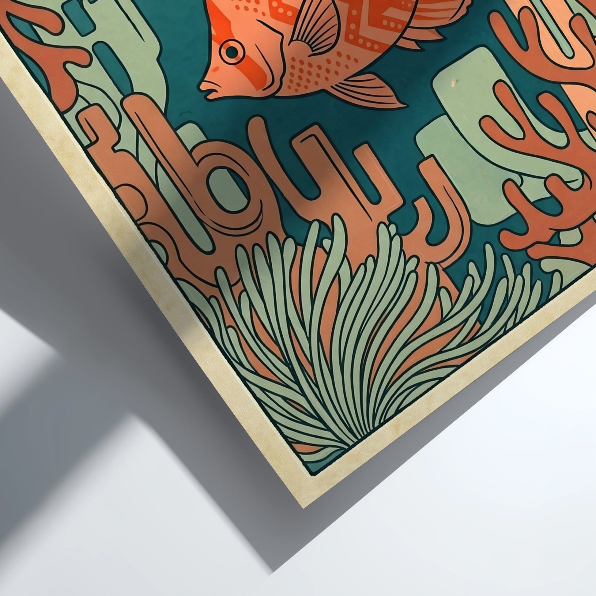 Japanese art style poster featuring a tropical fish and coral in vibrant colors