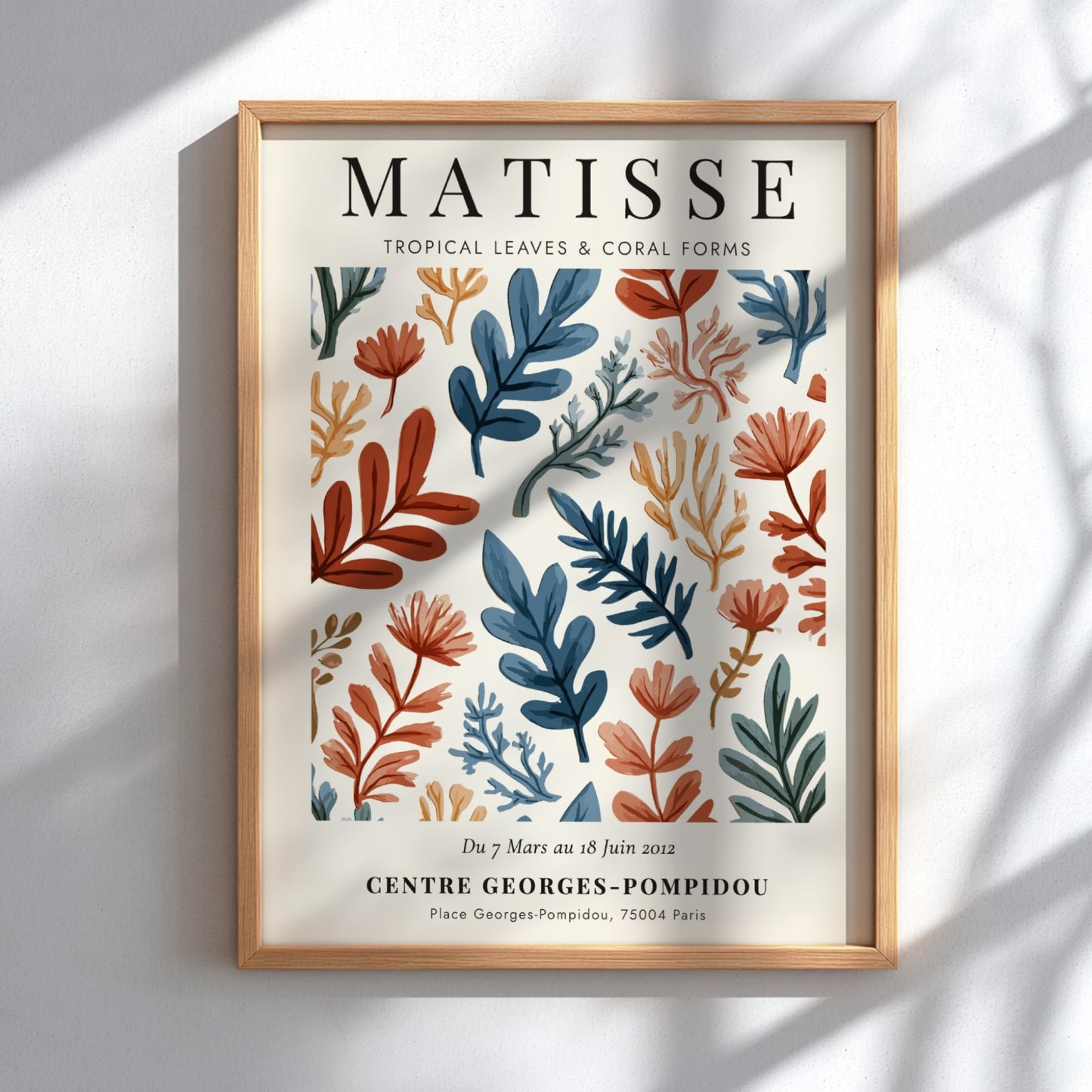 Tropical leaves poster inspired by Matisse, featuring vibrant colors and abstract forms for home decor.