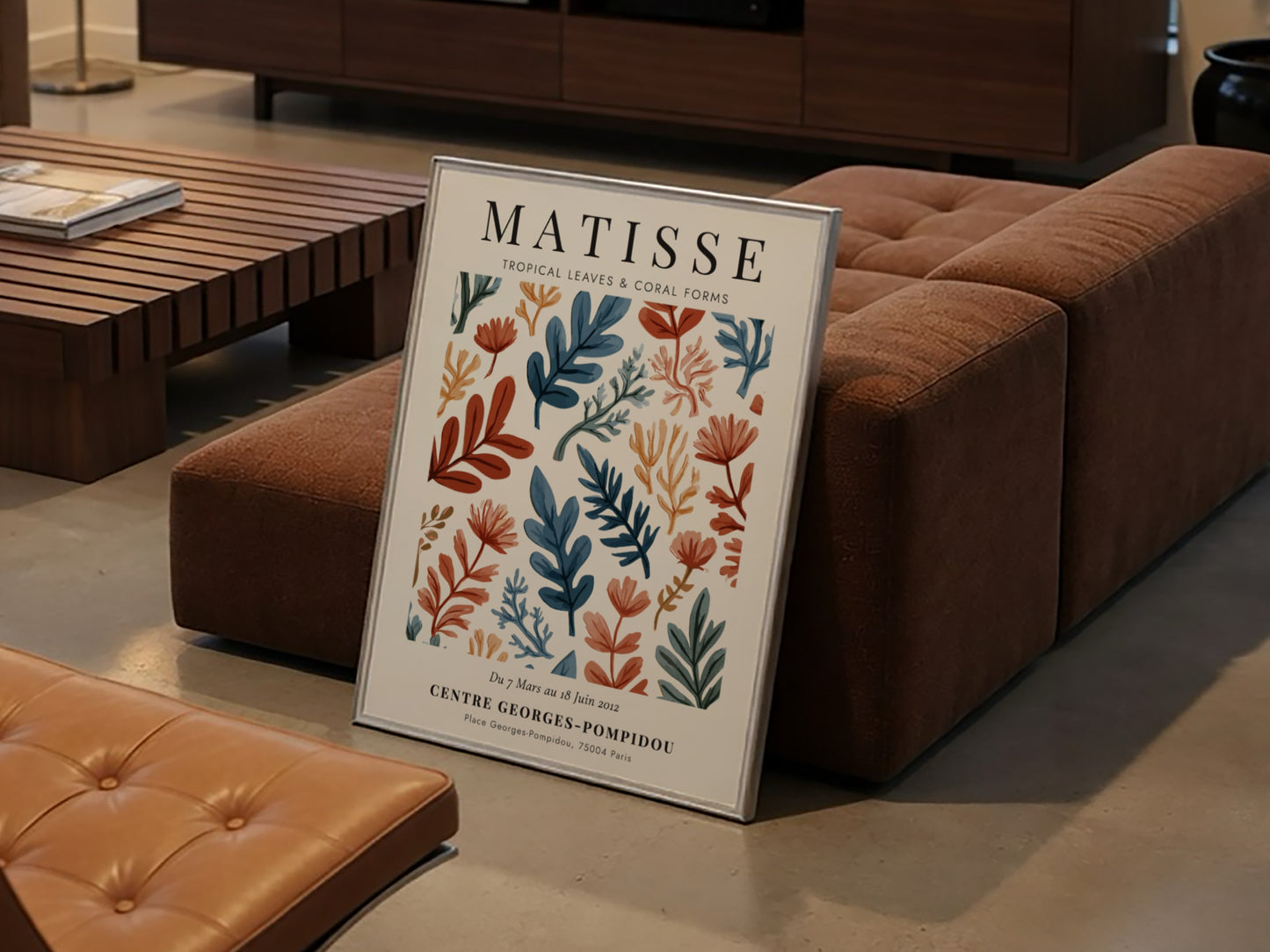 Tropical leaves poster inspired by Matisse, featuring vibrant colors and abstract forms for home decor.