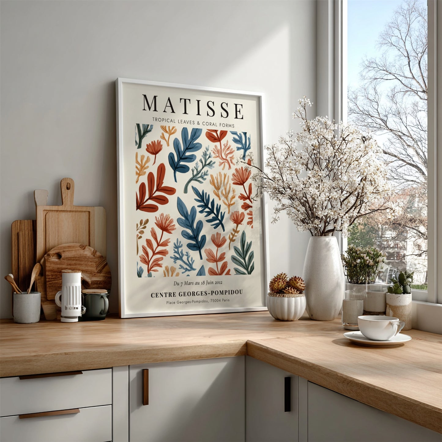 Tropical leaves poster inspired by Matisse, featuring vibrant colors and abstract forms for home decor.