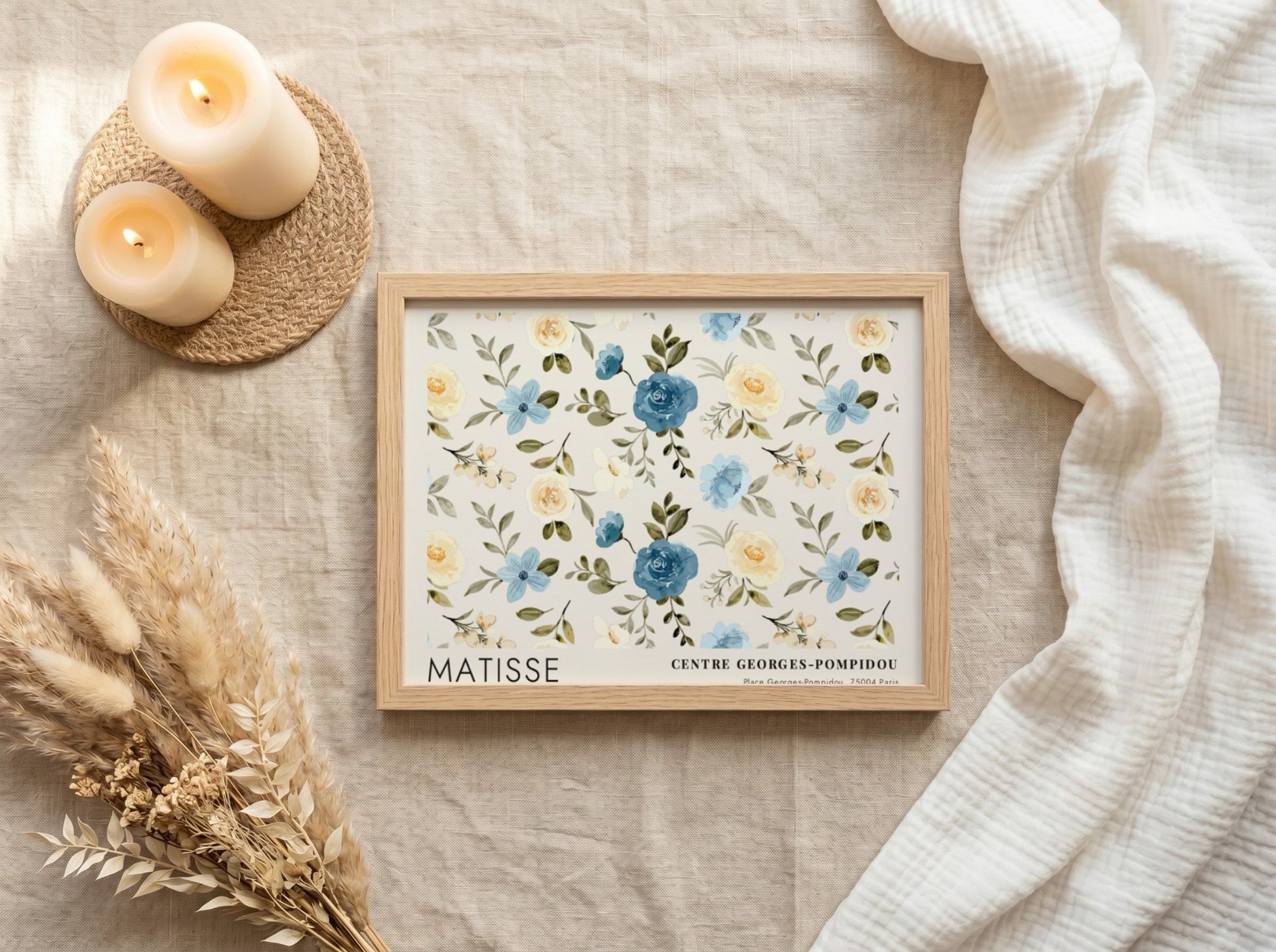 Henri Matisse poster featuring tropical leaves and coral forms in soft blues and coral tones