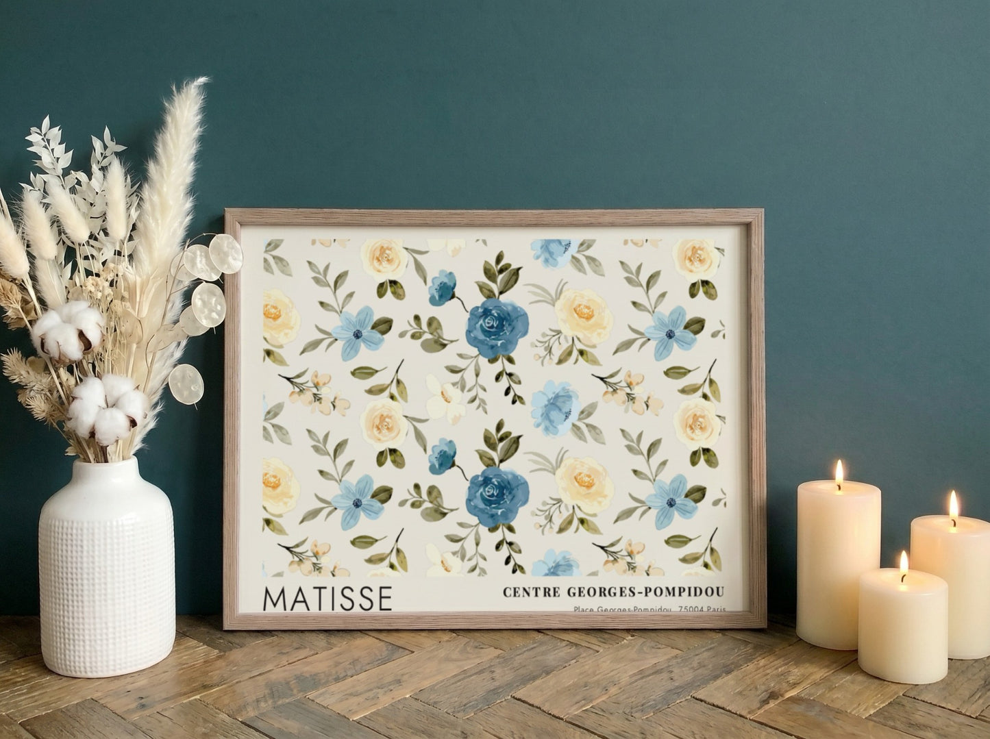 Henri Matisse poster featuring tropical leaves and coral forms in soft blues and coral tones