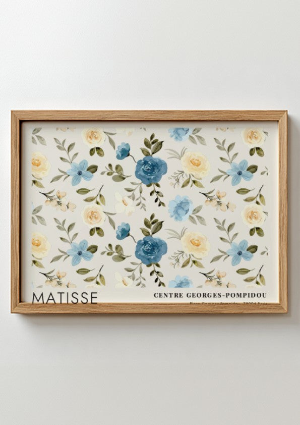 Henri Matisse poster featuring tropical leaves and coral forms in soft blues and coral tones