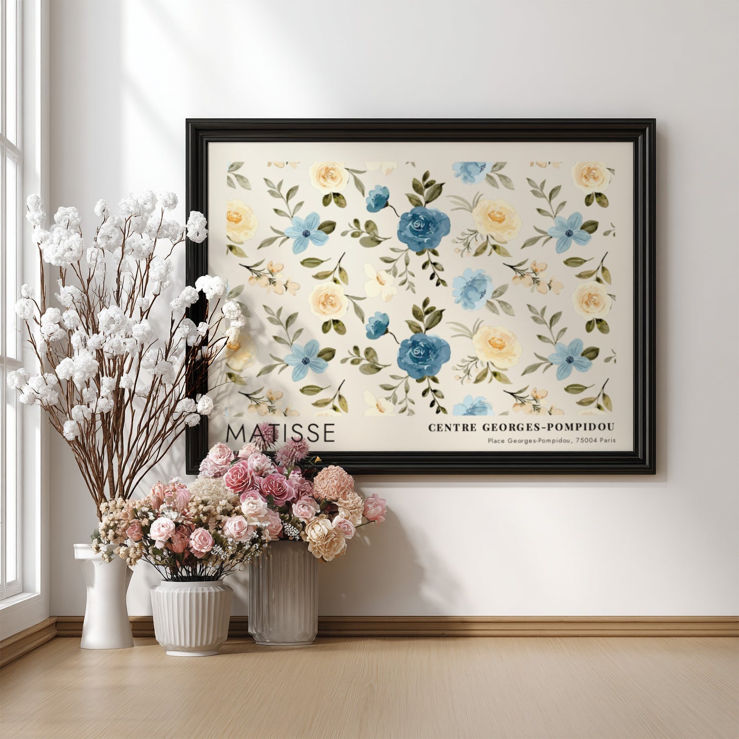 Henri Matisse poster featuring tropical leaves and coral forms in soft blues and coral tones
