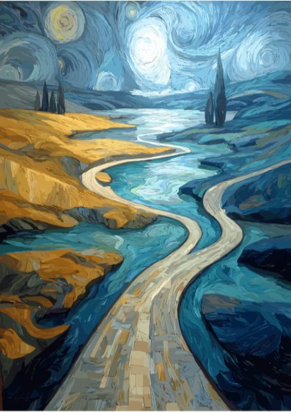 Turning Point - Aerial River Fork and Divided Path Landscape Wall Art