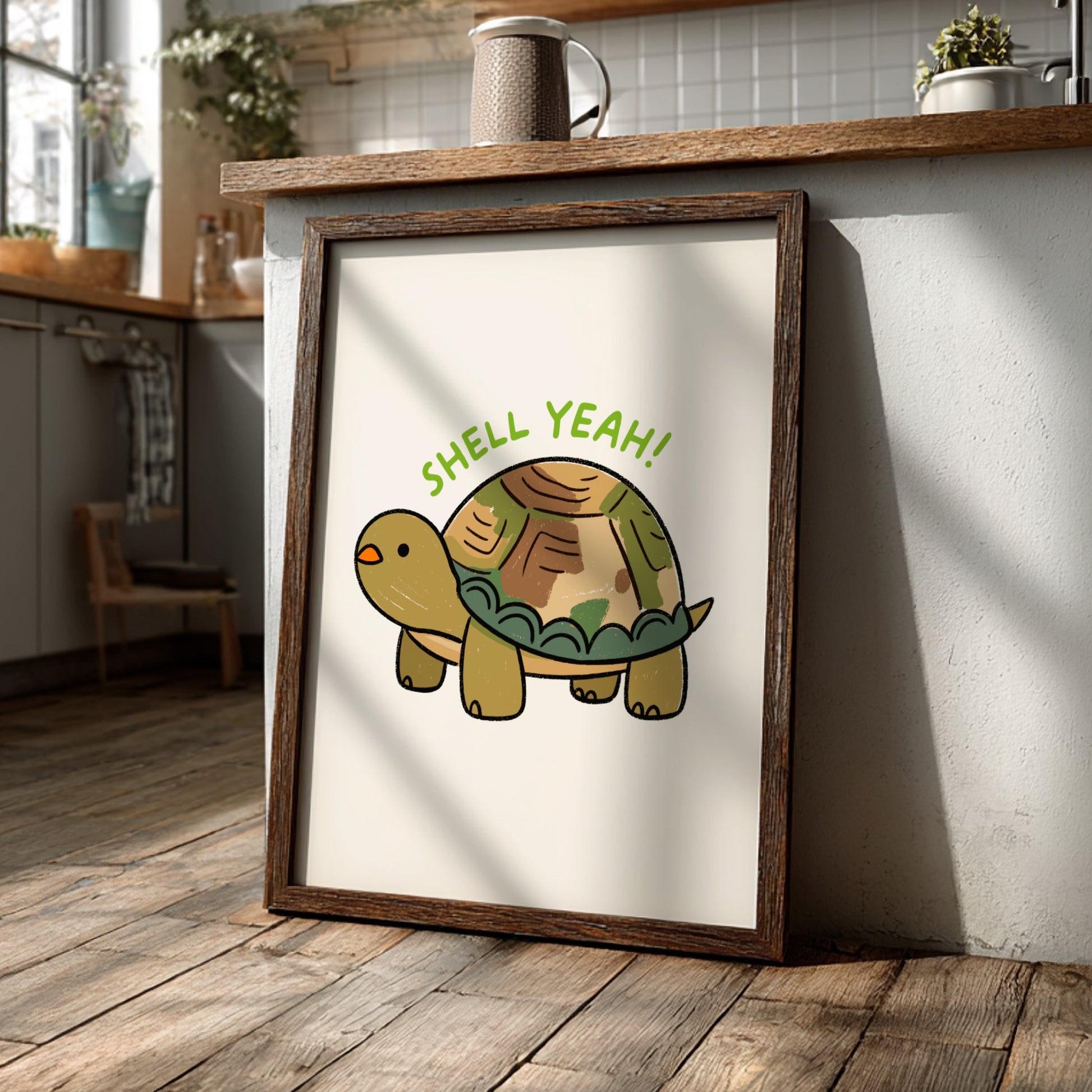 Shell Yeah - Minimalist Turtle Illustration & Motivational Quote Wall Art