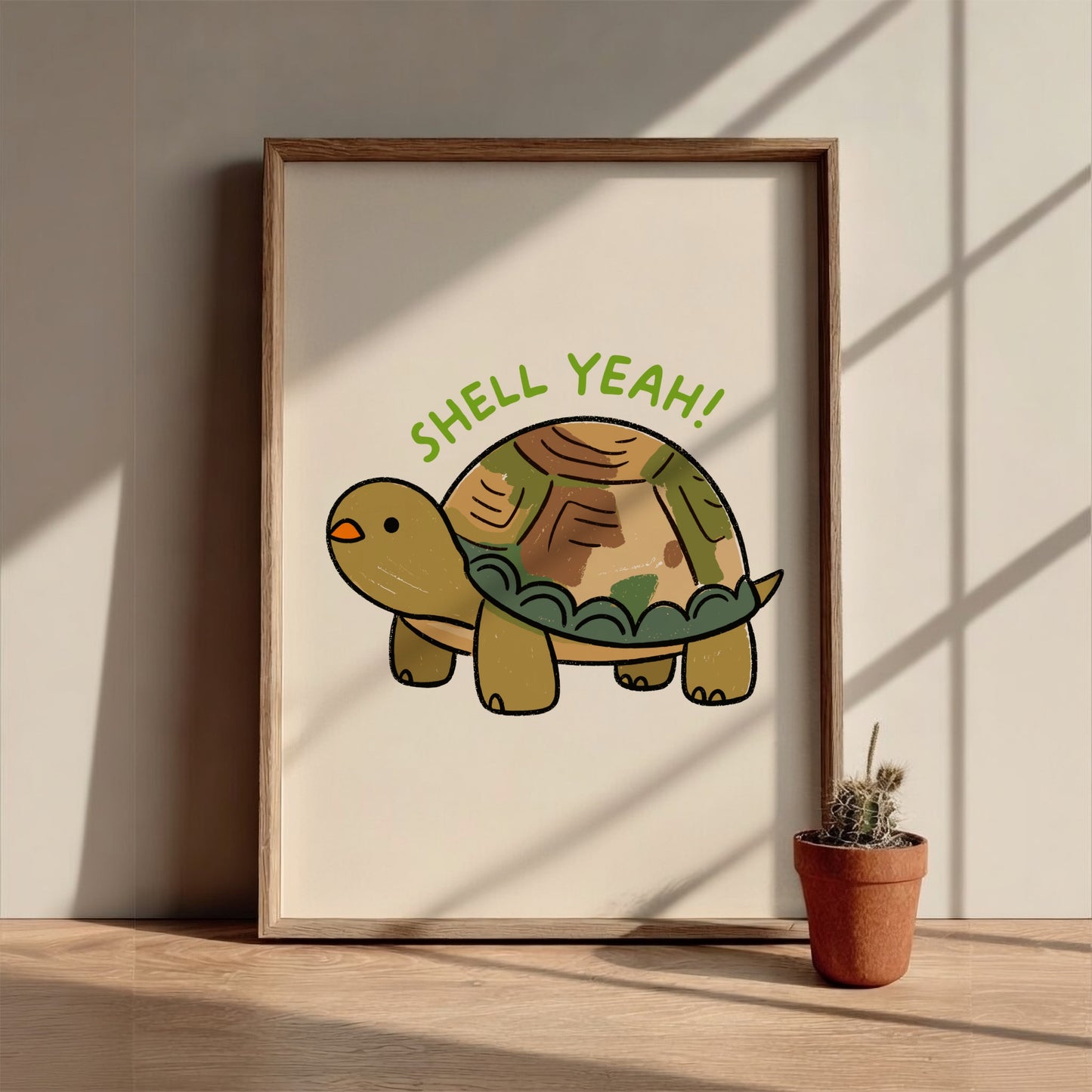 Shell Yeah - Minimalist Turtle Illustration & Motivational Quote Wall Art