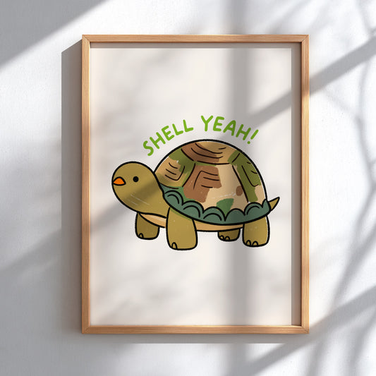 Shell Yeah - Minimalist Turtle Illustration & Motivational Quote Wall Art