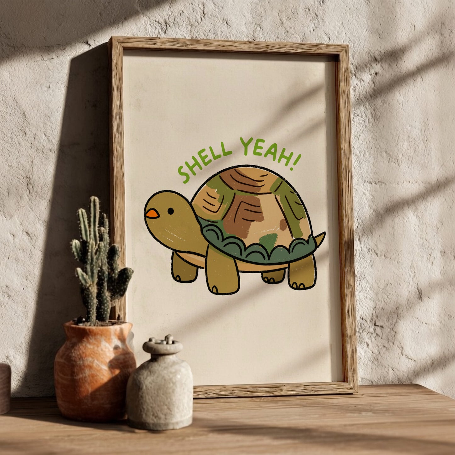 Shell Yeah - Minimalist Turtle Illustration & Motivational Quote Wall Art