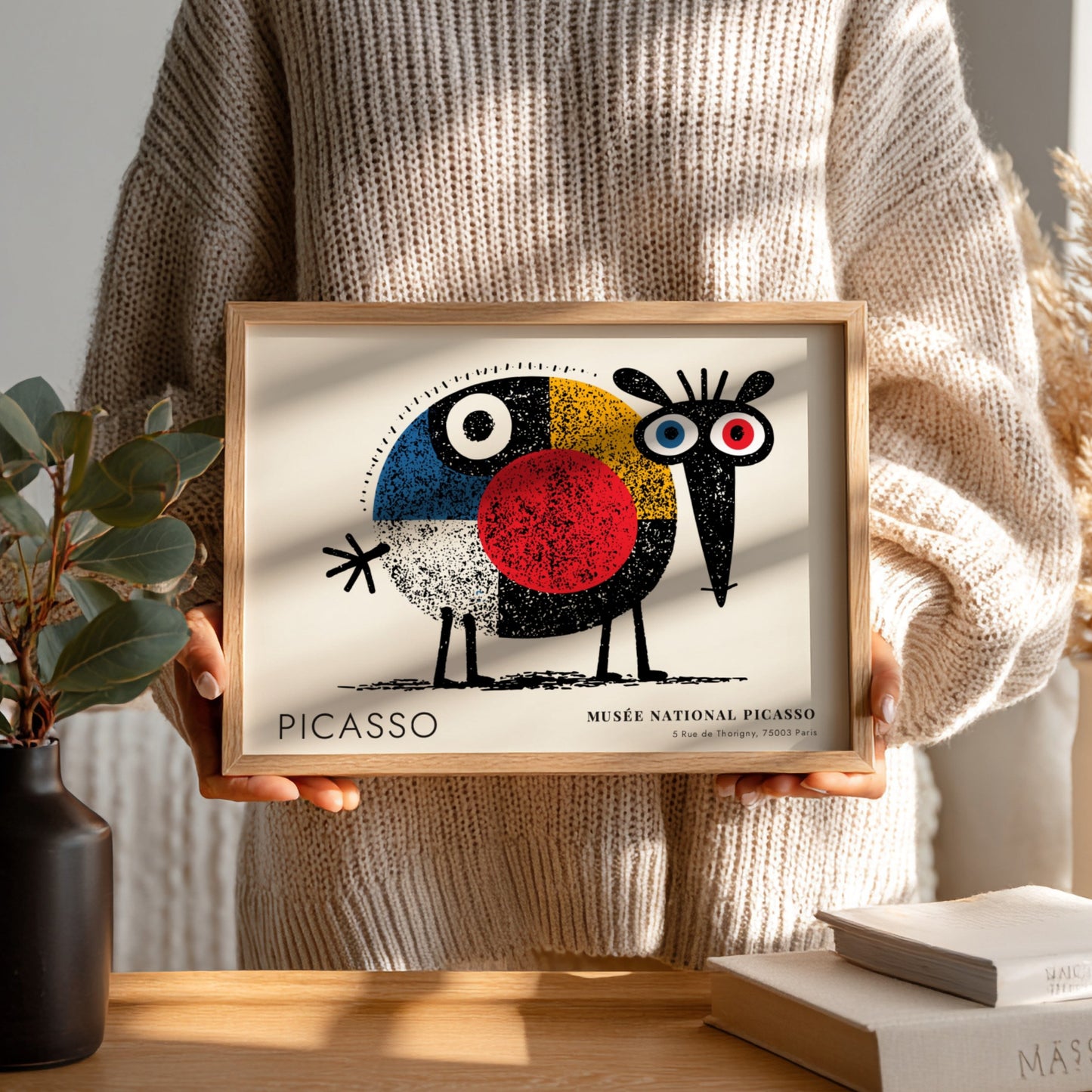 Wall art print featuring Two Faces design by Pablo Picasso with vibrant colors and geometric shapes