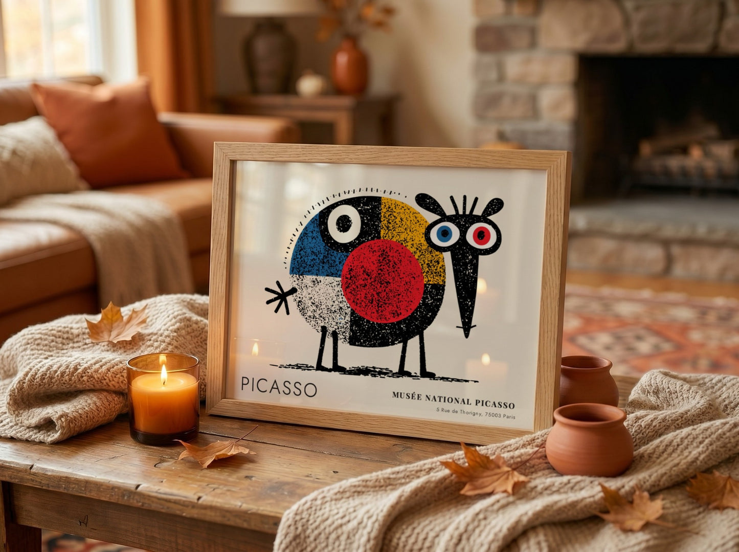 Wall art print featuring Two Faces design by Pablo Picasso with vibrant colors and geometric shapes