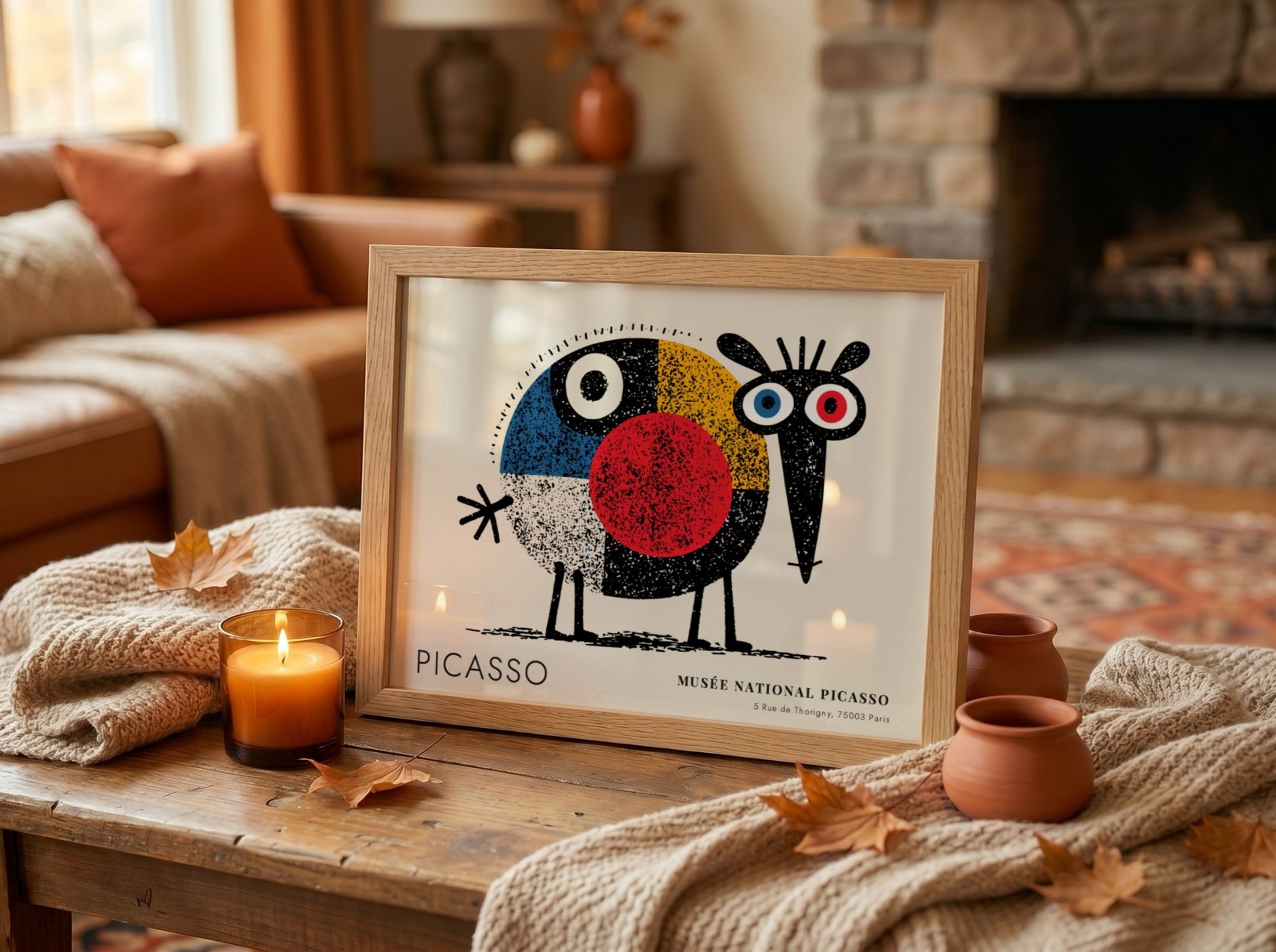 Wall art print featuring Two Faces design by Pablo Picasso with vibrant colors and geometric shapes