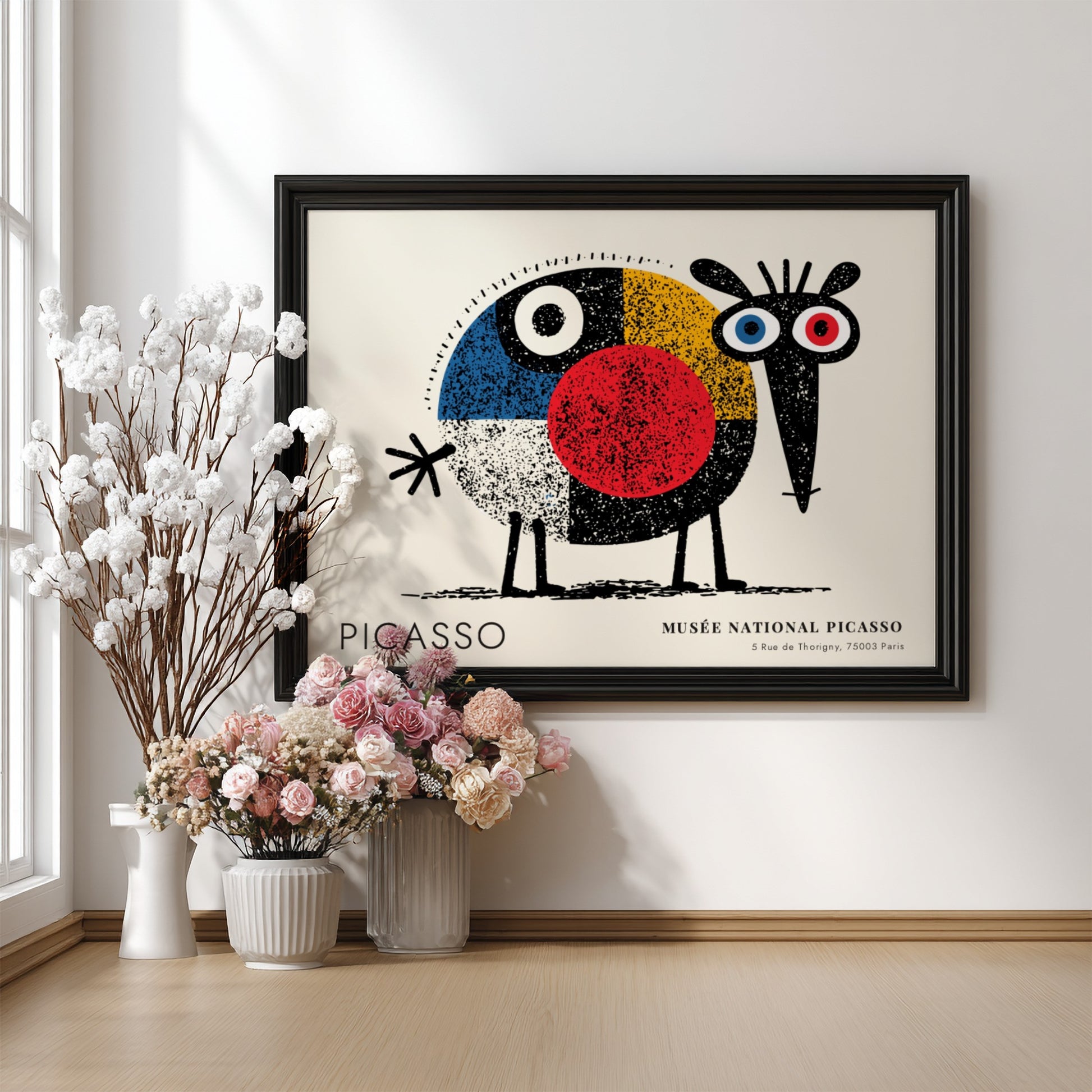Wall art print featuring Two Faces design by Pablo Picasso with vibrant colors and geometric shapes
