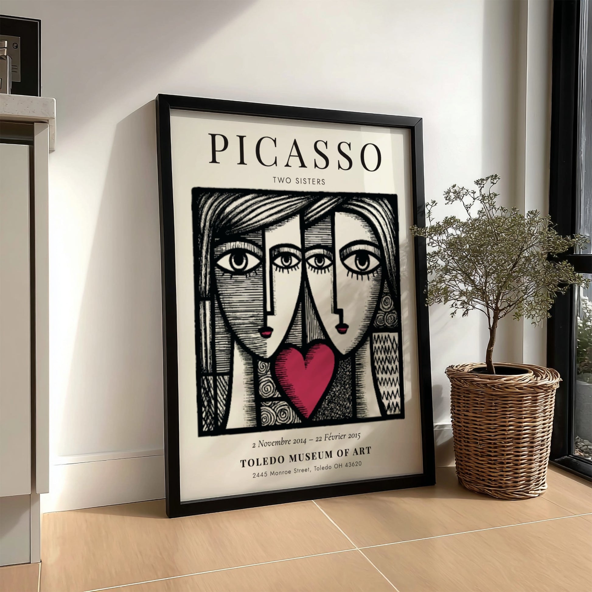 Two Sisters poster inspired by Picasso featuring bold lines and vibrant colors in a modern style