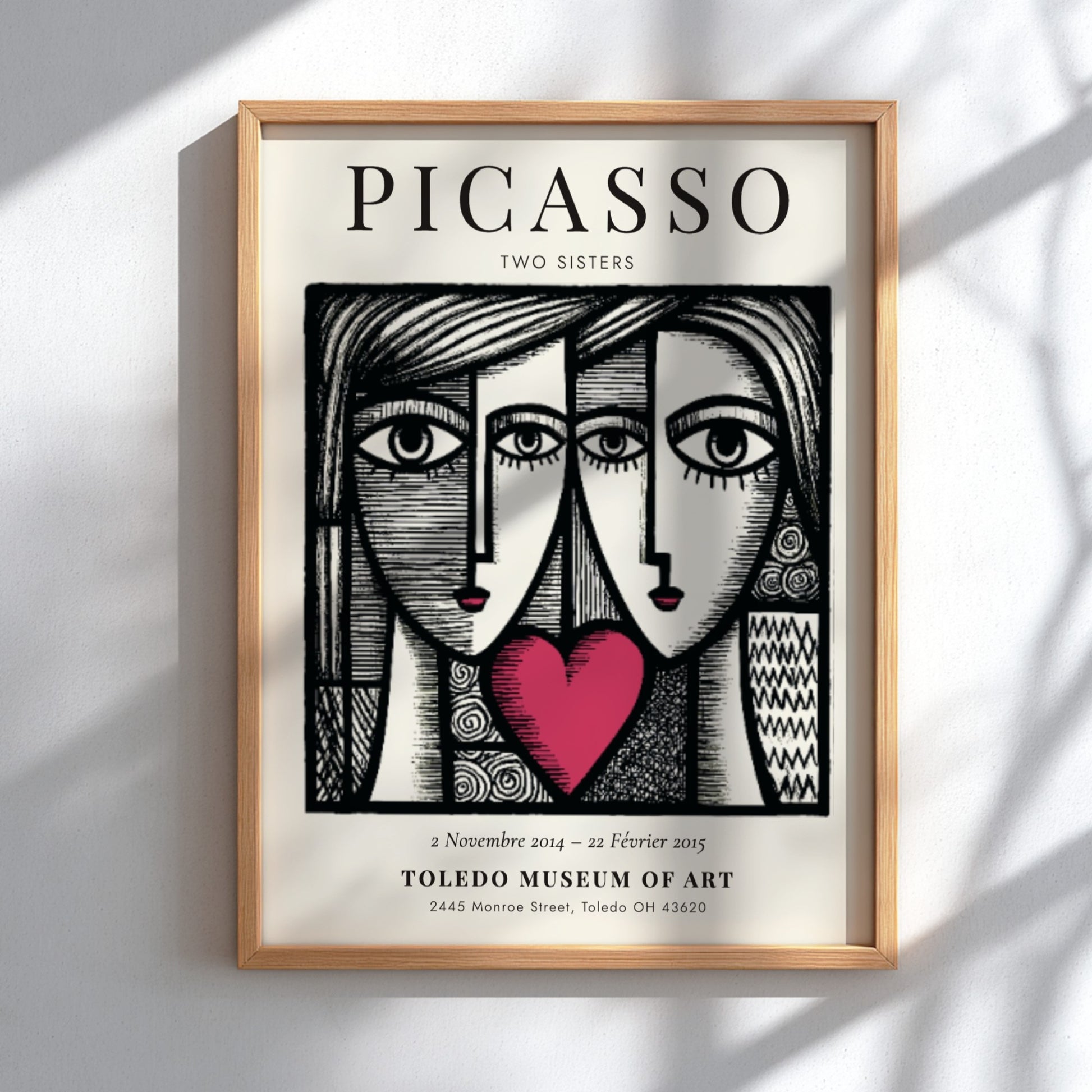 Two Sisters poster inspired by Picasso featuring bold lines and vibrant colors in a modern style