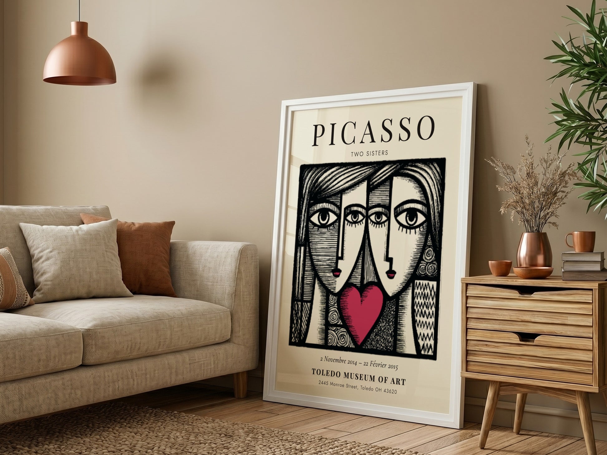 Two Sisters poster inspired by Picasso featuring bold lines and vibrant colors in a modern style
