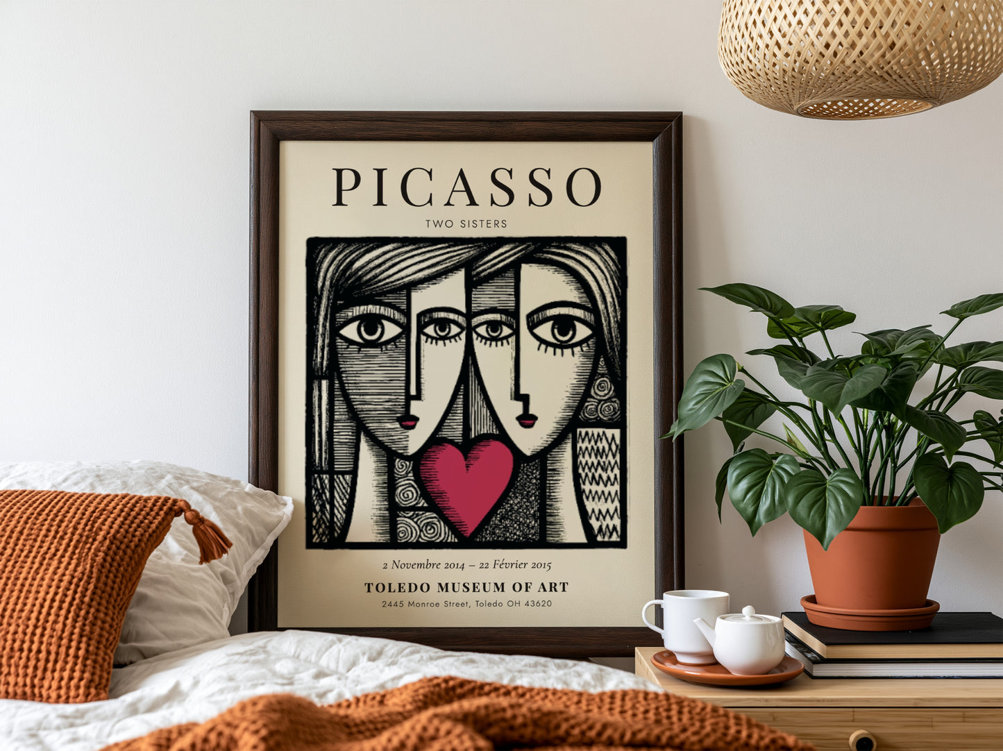 Two Sisters poster inspired by Picasso featuring bold lines and vibrant colors in a modern style