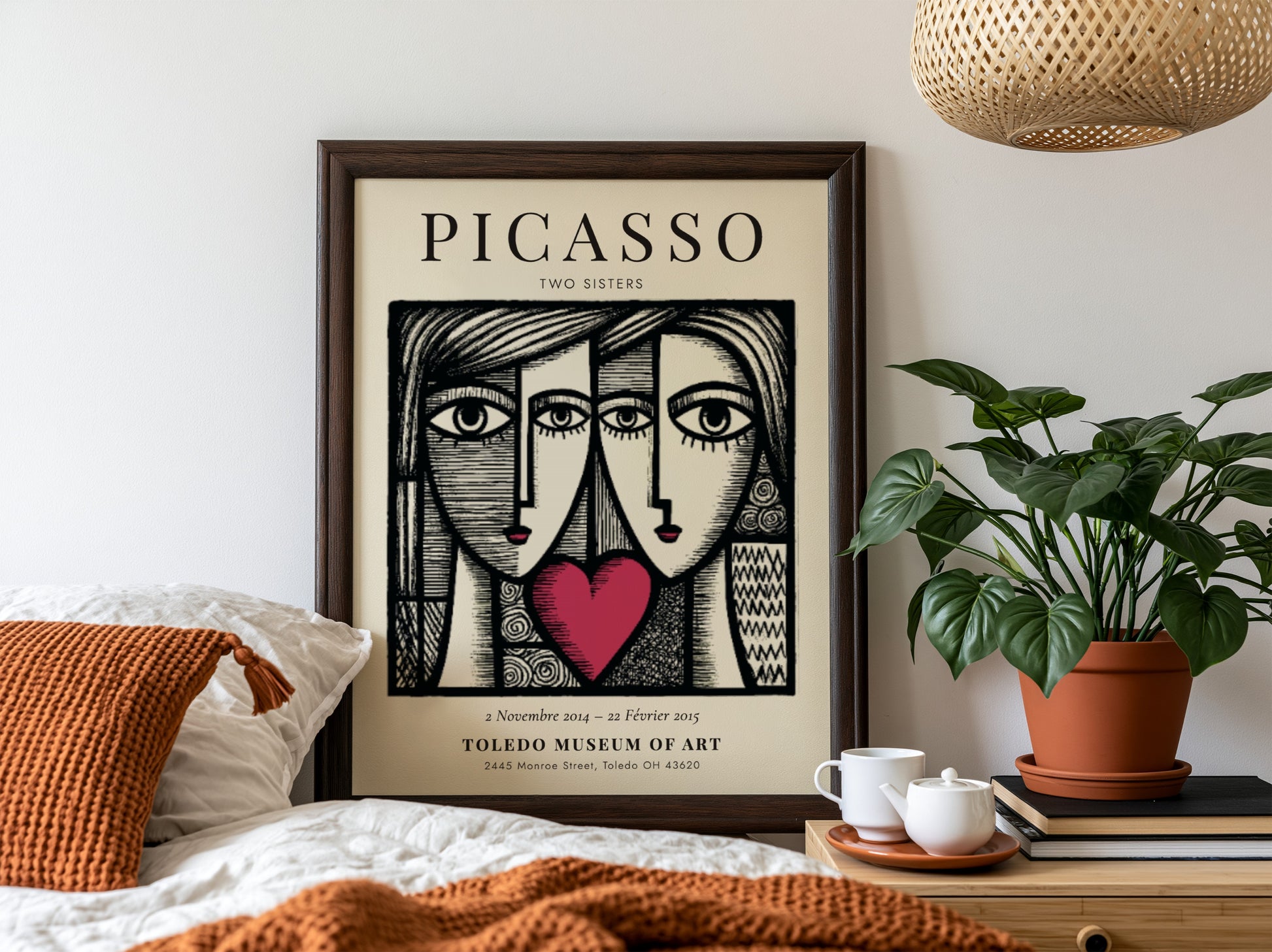 Two Sisters poster inspired by Picasso featuring bold lines and vibrant colors in a modern style