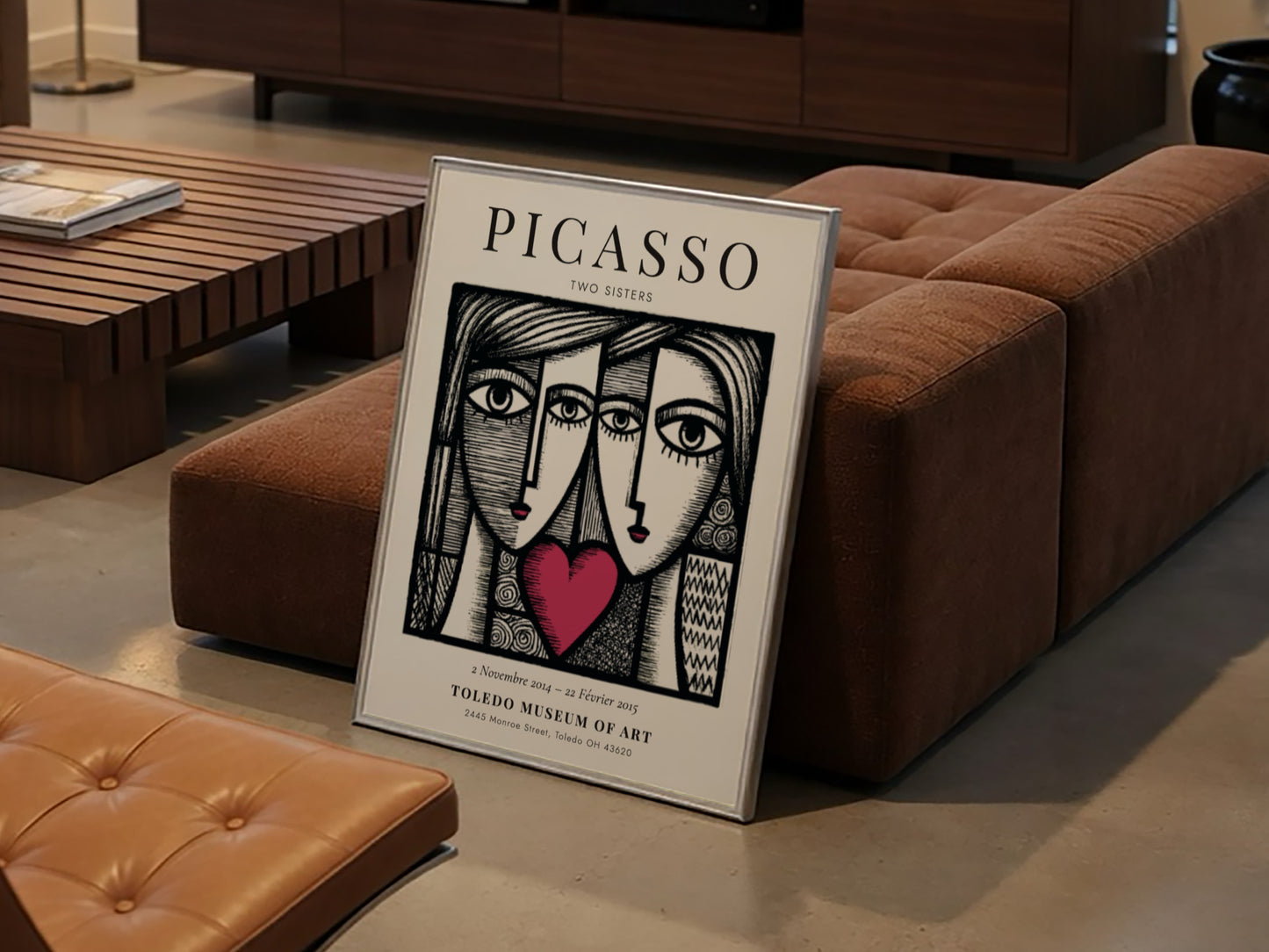 Two Sisters poster inspired by Picasso featuring bold lines and vibrant colors in a modern style