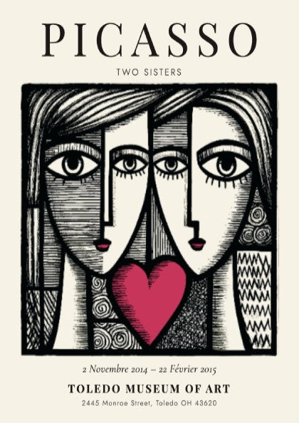Two Sisters poster inspired by Picasso featuring bold lines and vibrant colors in a modern style