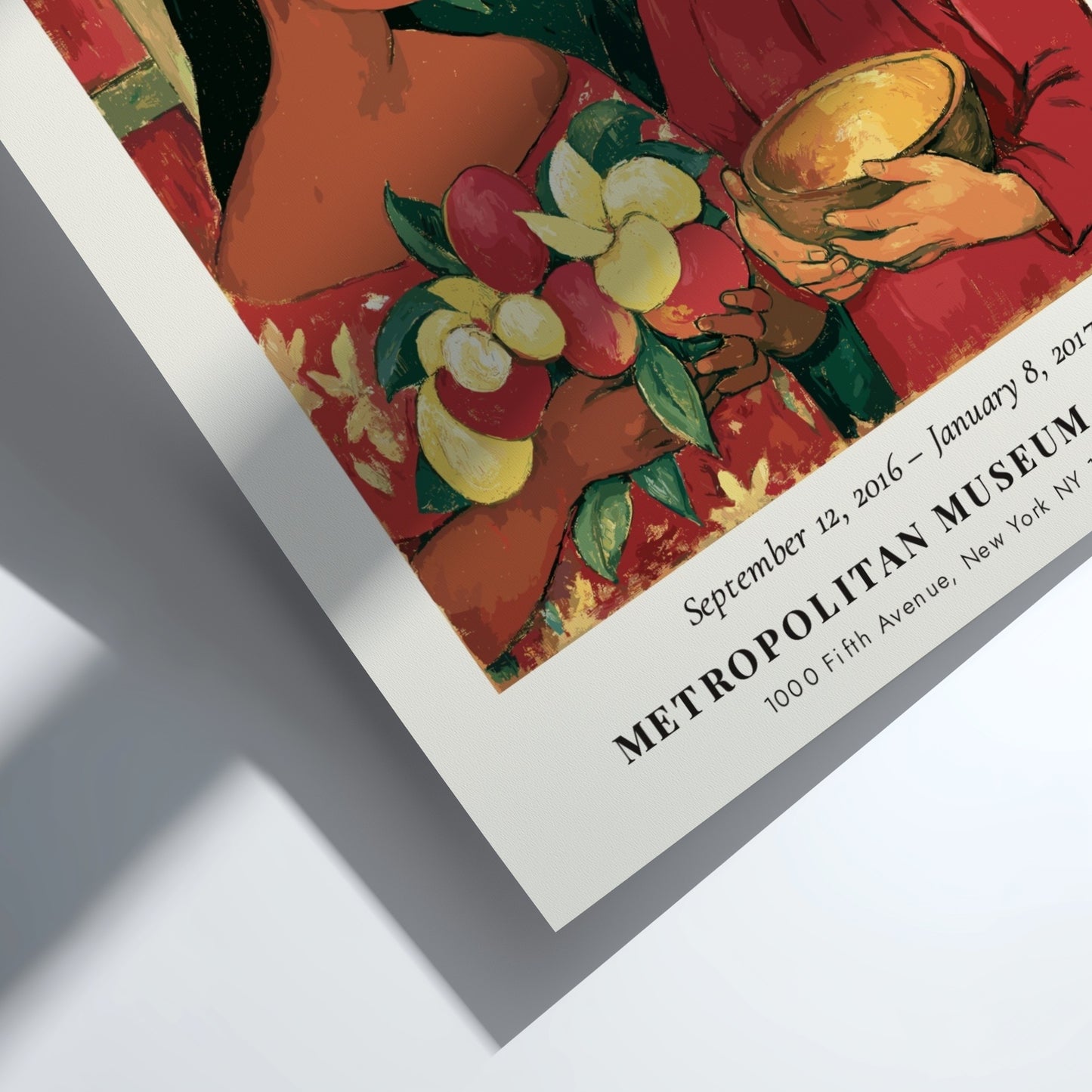 Gauguin Exhibition Poster featuring Two Tahitian Women with vibrant colors and tropical theme