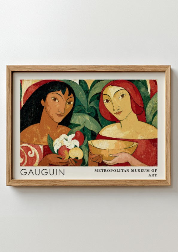 Wall art poster featuring Gauguin's Two Tahitian Women in rich earthy tones and colors.