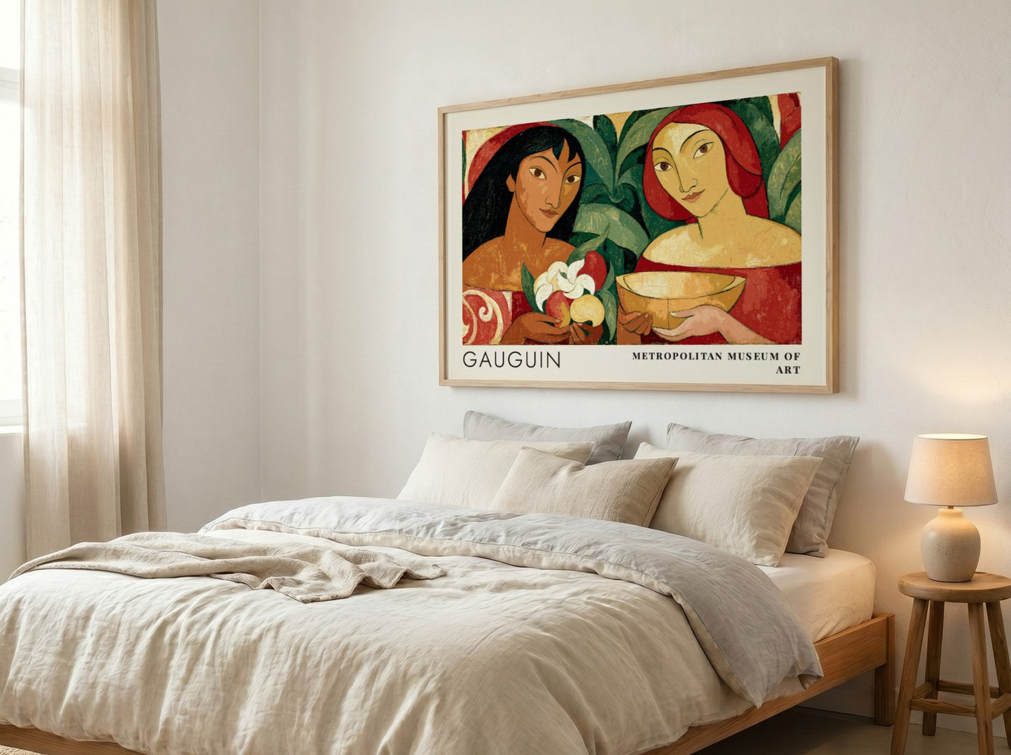 Wall art poster featuring Gauguin's Two Tahitian Women in rich earthy tones and colors.