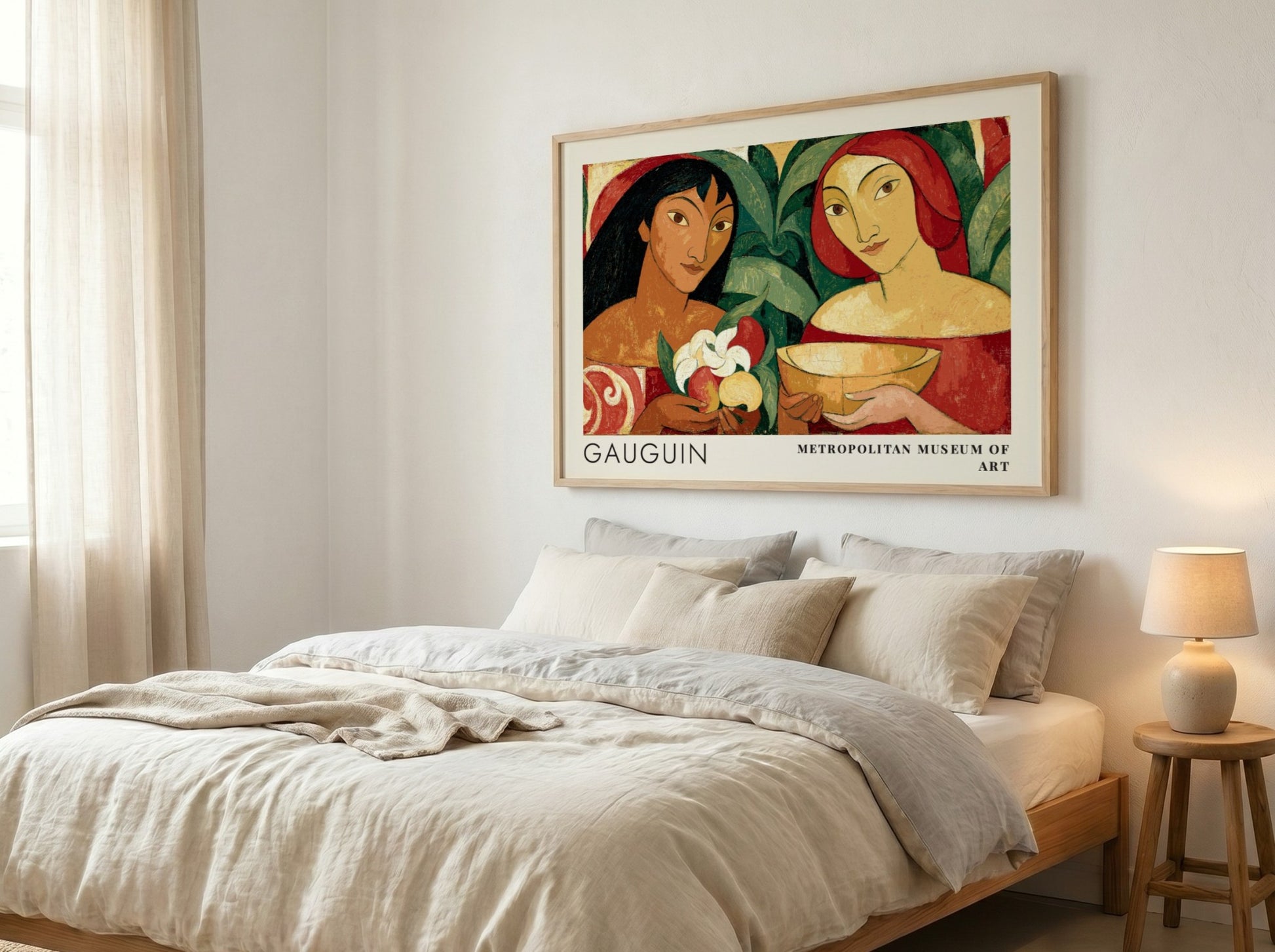 Wall art poster featuring Gauguin's Two Tahitian Women in rich earthy tones and colors.